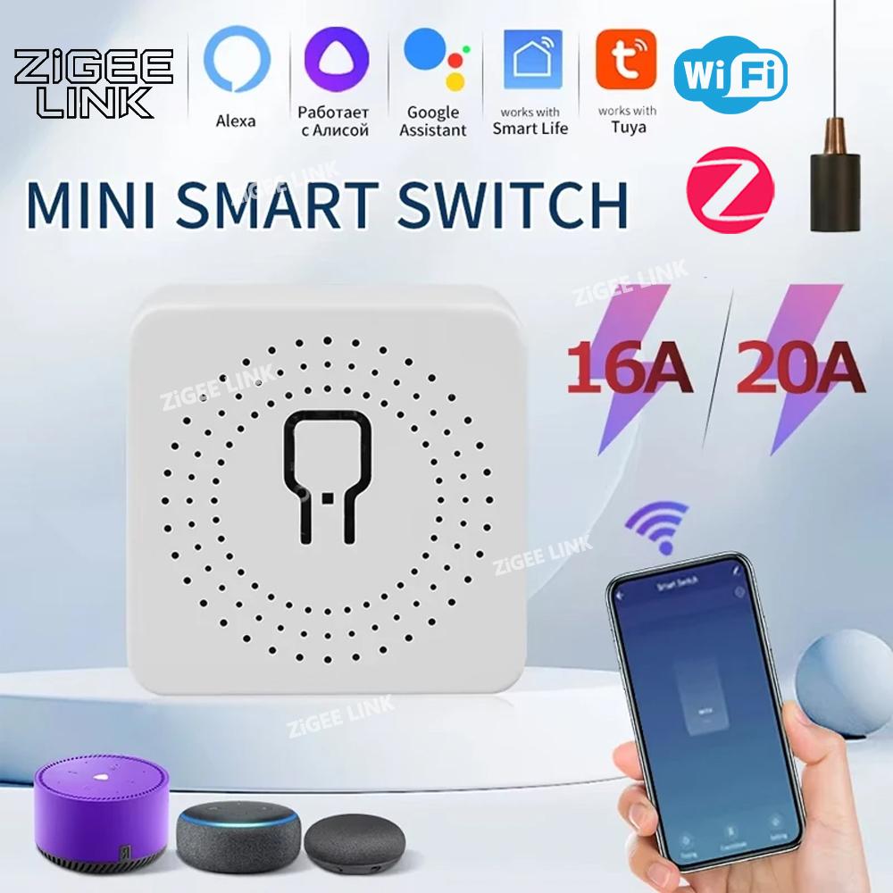 Tuya WiFi Mini Smart Switch 16A/20A DIY Relay Breaker 2-Way Control Timer Voice Control Smart Home