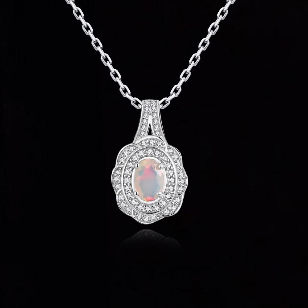Classic 925 Sterling Silver Pendant Necklace Natural Opal October Birthstone Gemstones Fine Jewelry for Women Festival Gift