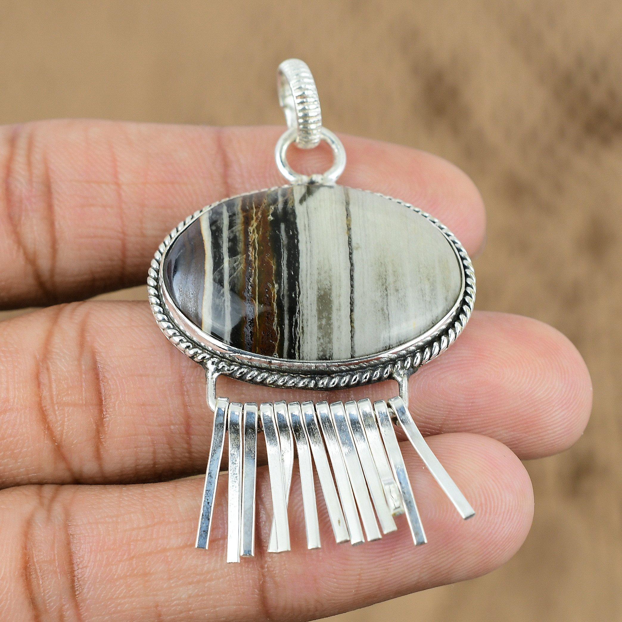 925 Sterling Silver Oval Natural Coconut Jasper Daughter Engagement Boho Pendant