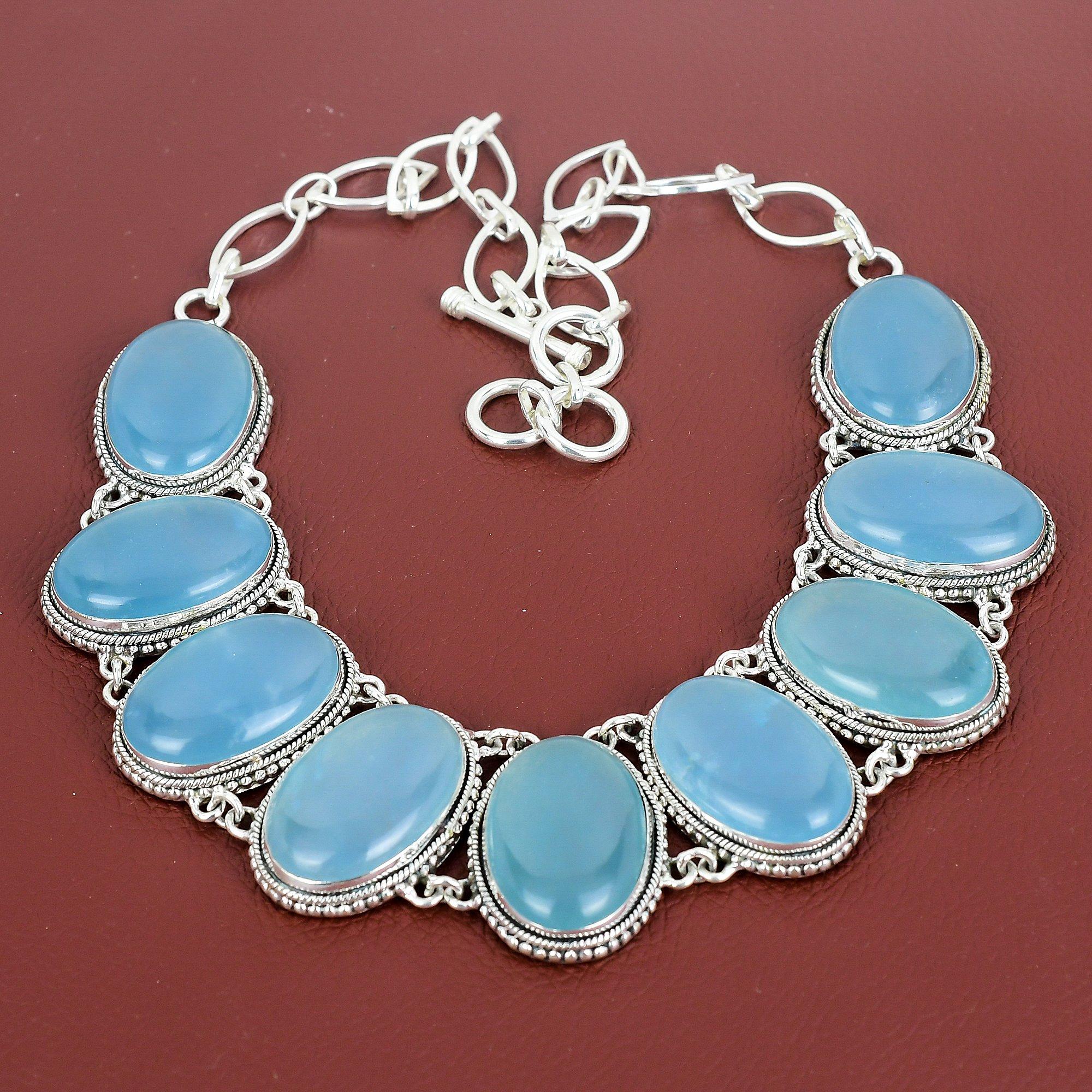 Aquamarine Gemstone Necklace 925 Sterling Silver Necklace Vintage Jewelry Adjustable Chain Necklace Handmade Amazing Jewelry Gifts For Wife