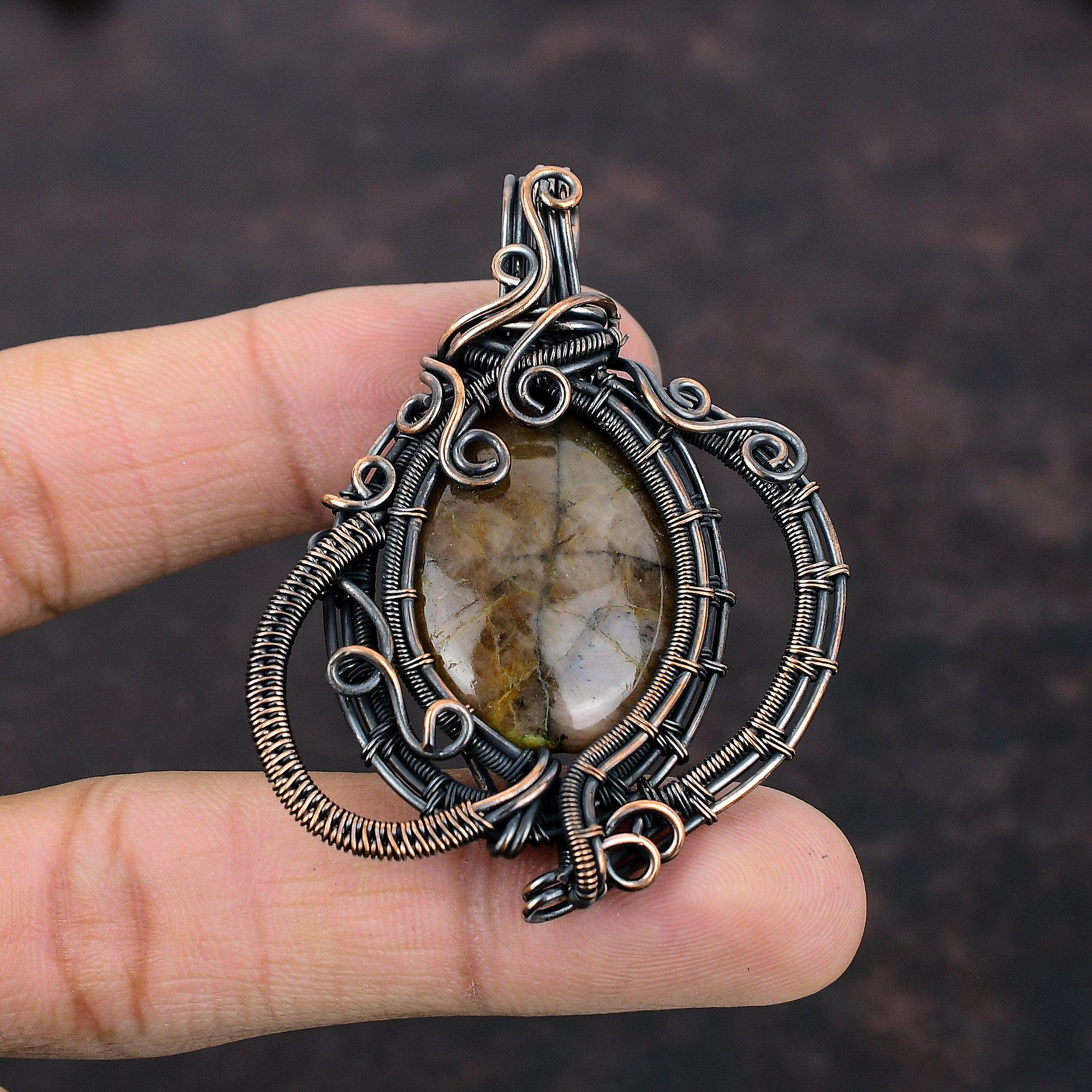 Pandantiv Chiastolit Pandantiv cu Piatră Prețioasă Pandantiv Înfășurat cu Sârmă de Cupru Pandantiv Lucrat Manual Bijuterii Chiastolit Cadou Pentru Mamă Bijuterii din Cupru