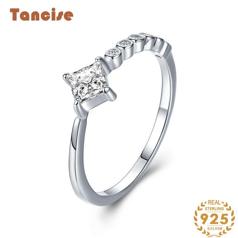 Tancise Classic 925 Sterling Silver  Zircon Ring Ladies Jewelry Wedding Promise Party Gift