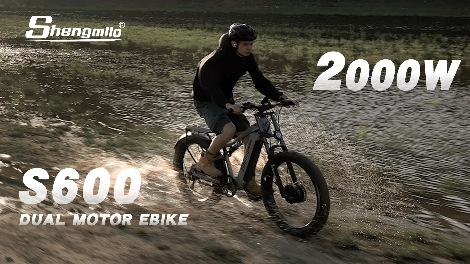 Shengmilo S600 Electric Bicycle 1000W*2 Motors 48V 17.5AH Battery 90km Range 26*3.0 Inch Fat Tire E-bike