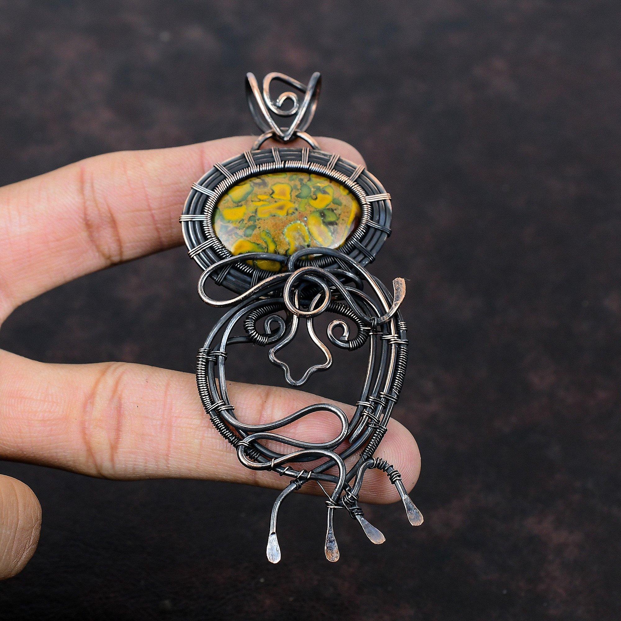 Fruit Jasper Pendant Copper Wire Wrapped Pendant Fruit Jasper Jewelry Gemstone Pendant Handmade Elegant Pendant Copper Jewelry Wedding Gift