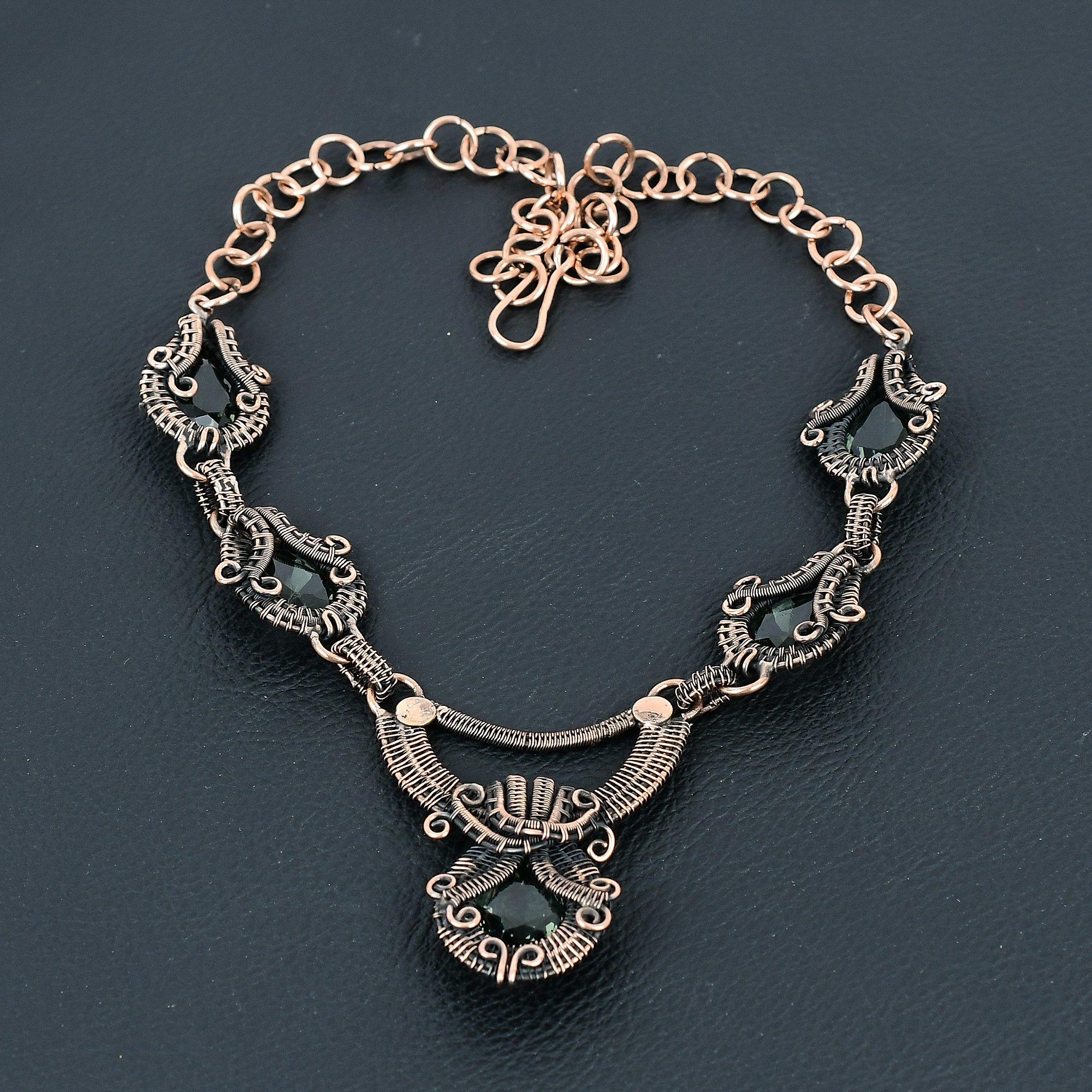 AAA+Indicolite Tourmaline Gemstone Handmade Pure Copper Wire Wrap Jewelry Necklace For Love