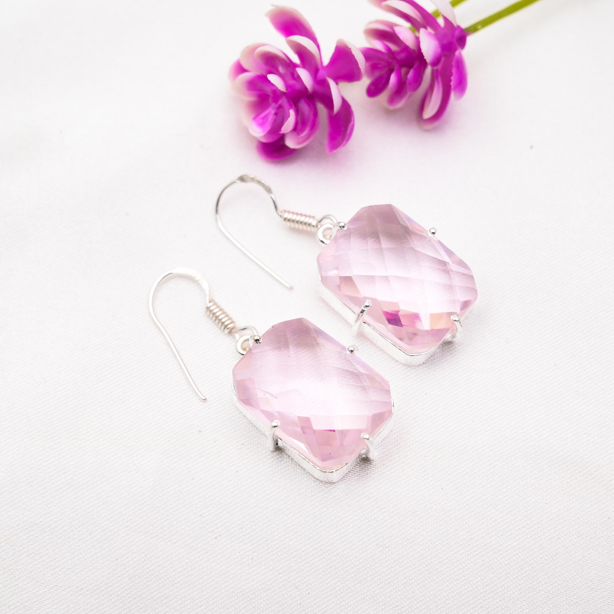 Pink Kunzite Earrings Gemstone Jewelry, 925 Solid Sterling Silver Earrings, Handmade Jewelry Birthstone Earrings, Gift For Him