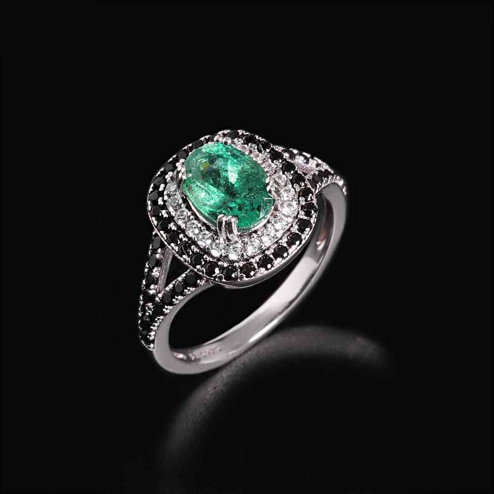 Light Luxury Fashion 925 Sterling Silver Ring Real Gemstone Natural Oval Emerald Lady Fine Jewelry Engagement Anniversary Gift