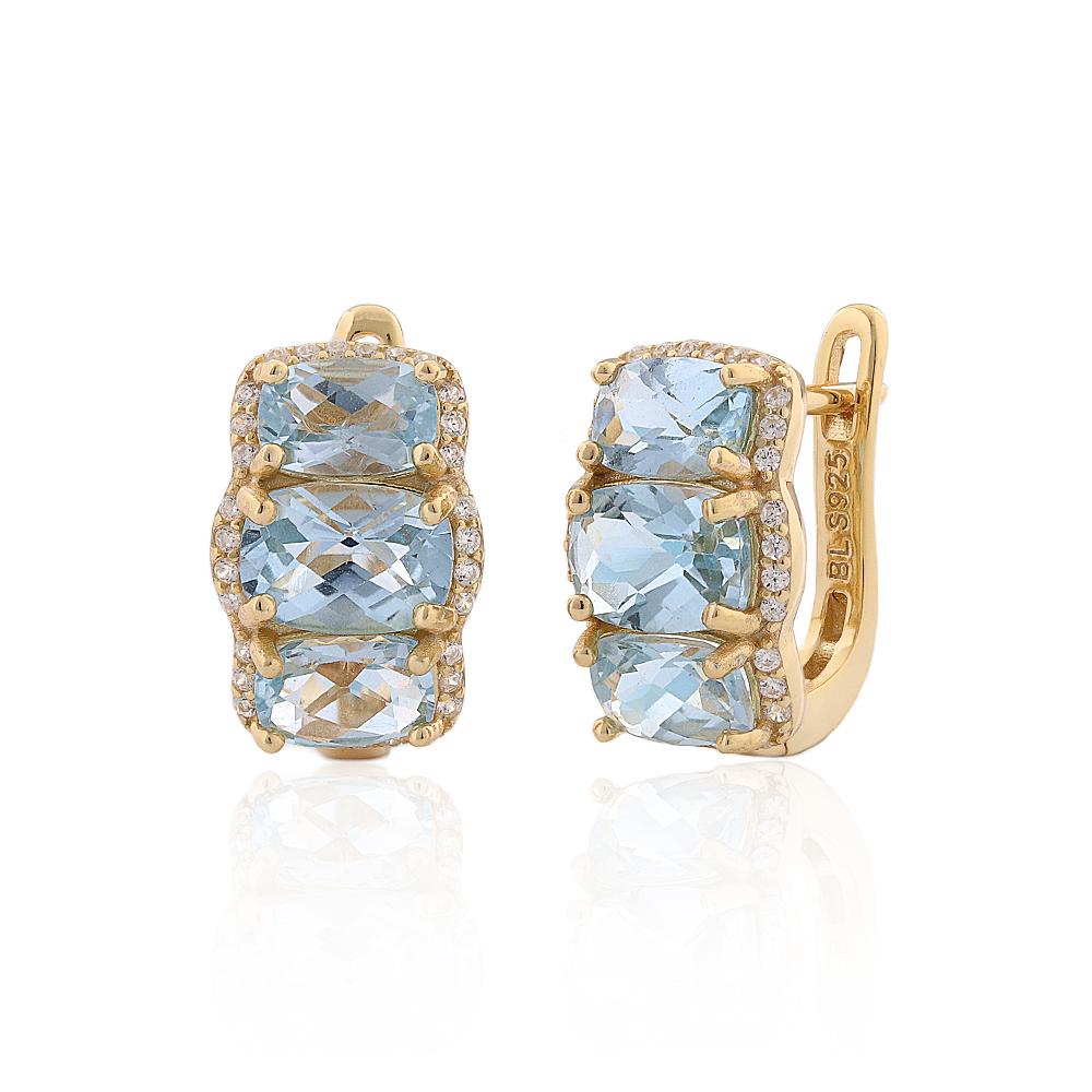 Luxury 925 sterling silver earrings Natural November Birthstone Cushion Sky Blue Topaz fine jewelry for women's anniversary wear