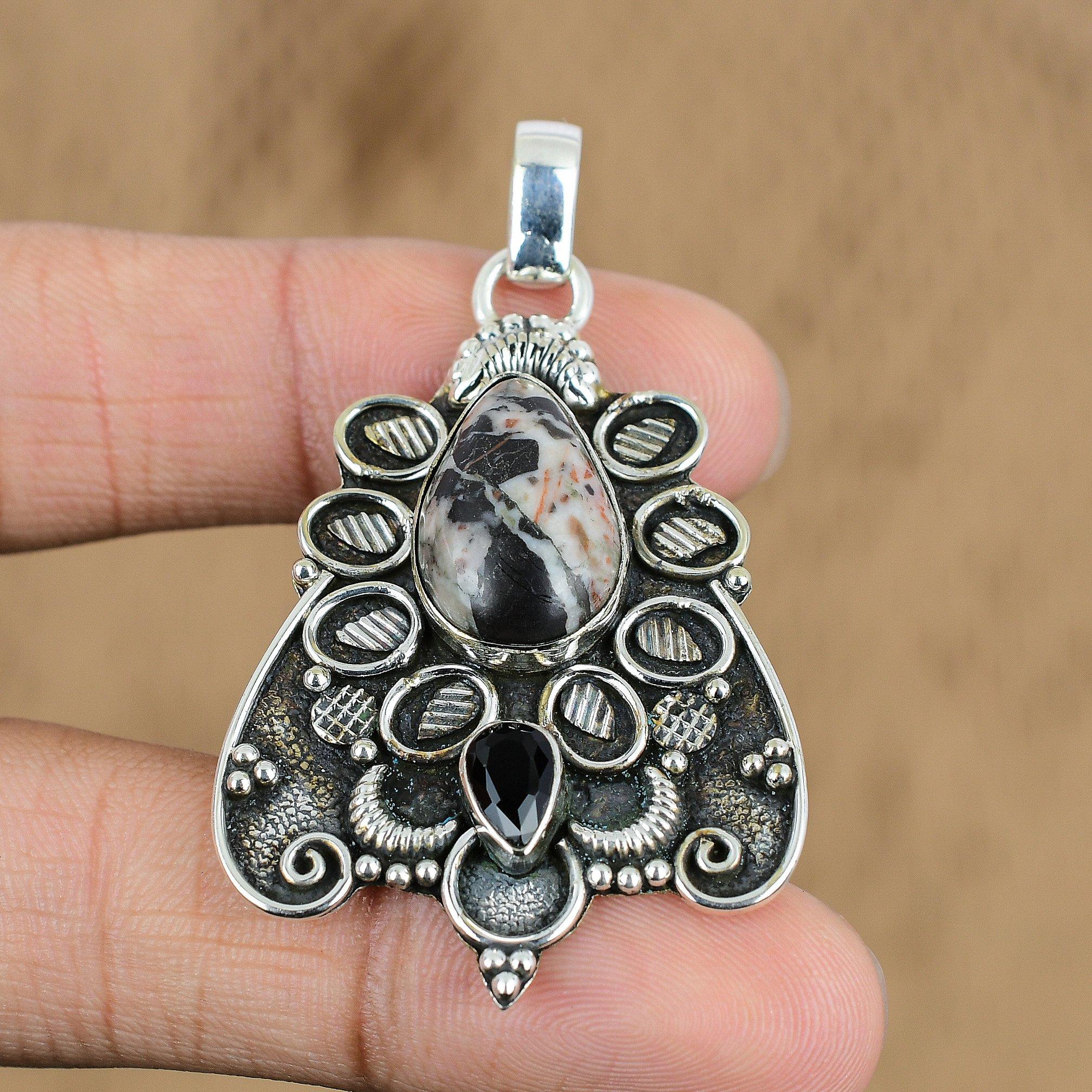 Natural Coconut Jasper Gemstone Pendant 925 Sterling Silver Indian Jewelry