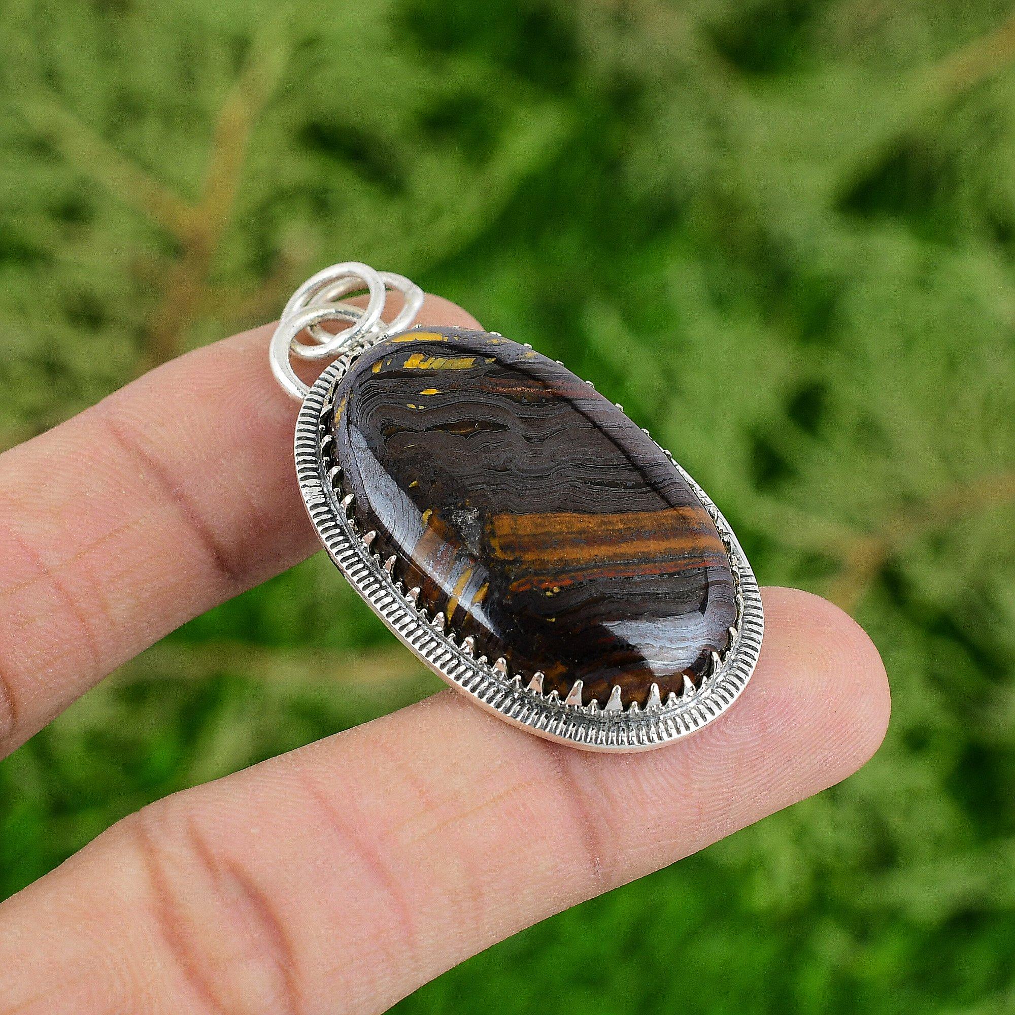 925 Silver Oval Iron Tiger Eye Gemstone Daughter Birthday Trendy Pendant Jewelry