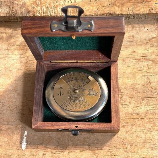 Brass 100 Years Calendar Compass with Wooden Box Nautical Gift Navy Military, Travel Compass Anniversary Gift For Loved ones