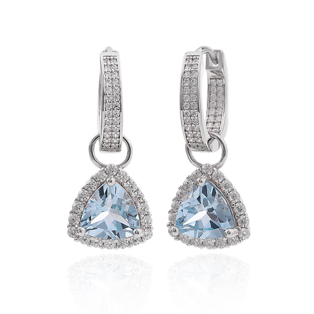Classic two wear method design women's earrings Natural triangle 8.0mm sky blue topaz 925 sterling silver jewelry for party wear