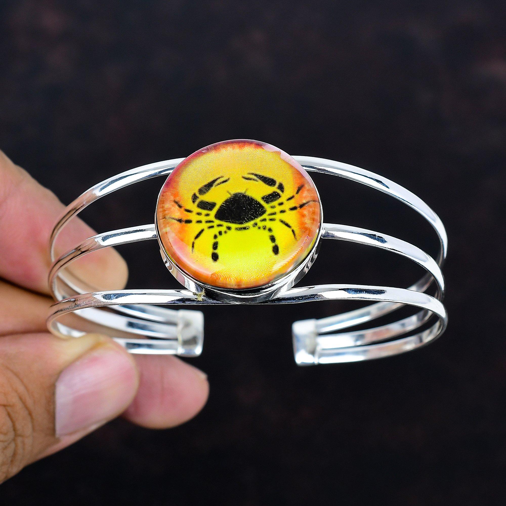 Cancer zodiac sign in onyx cuff bracelet handmade astrology jewelry 925 sterling silver gemstone bangle adjustable bangle horoscope jewelry