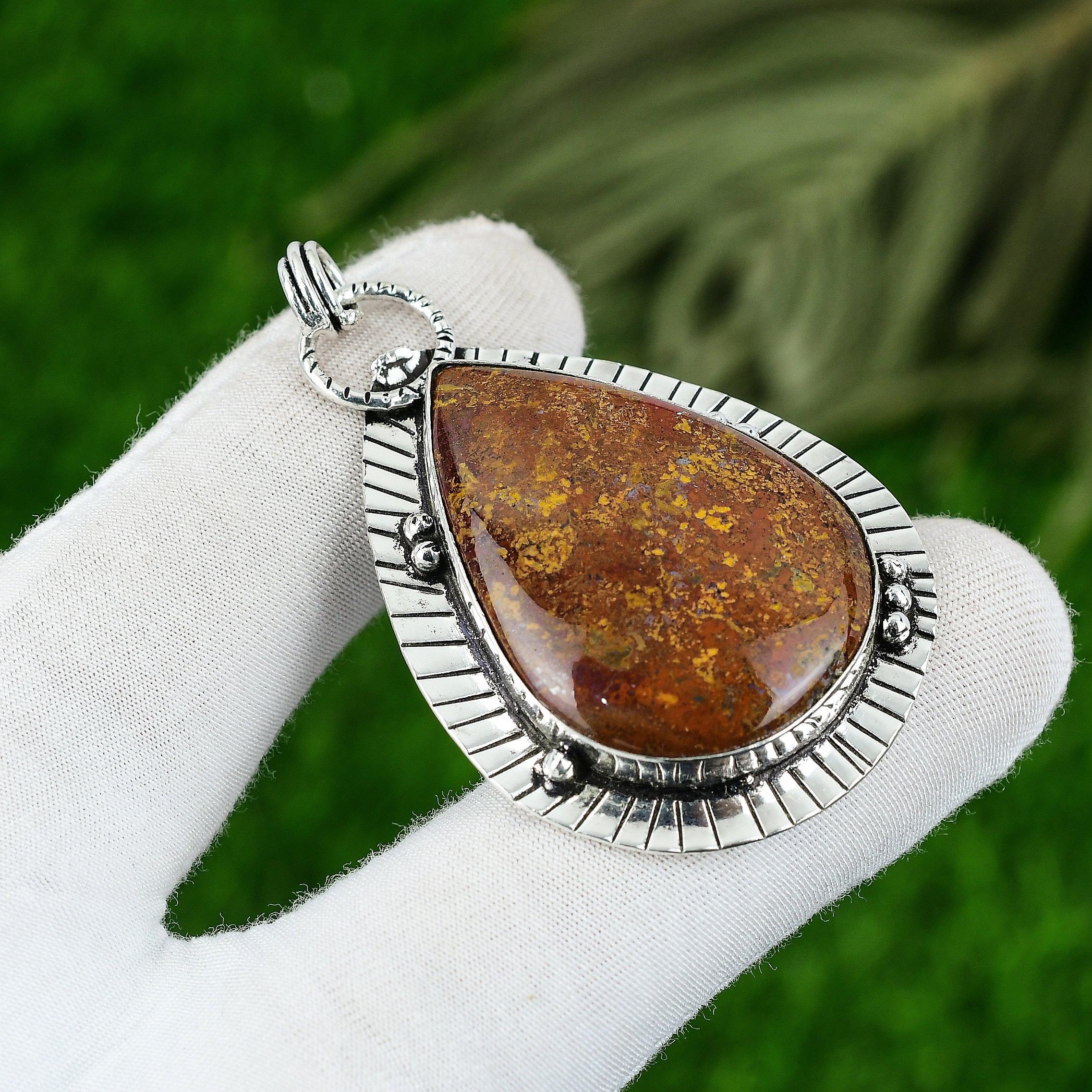 Sterling Silver Seam Agate Gemstone Bezel Wedding Anniversary Engagement Pendant