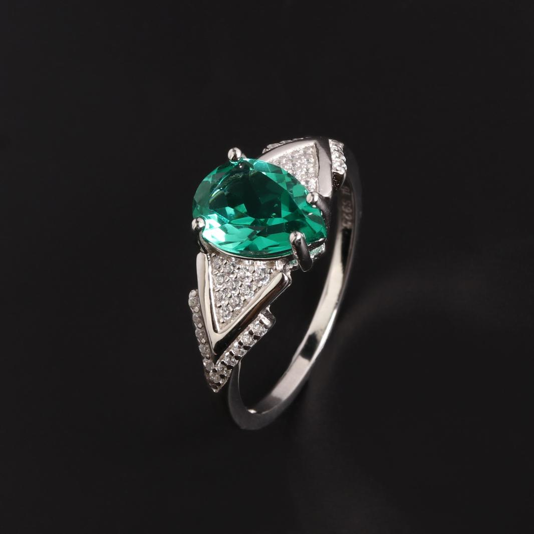925 sterling silver women ring created pear 7*10mm emerald Nano rhodium plating jewelry for women anniversary party gifts