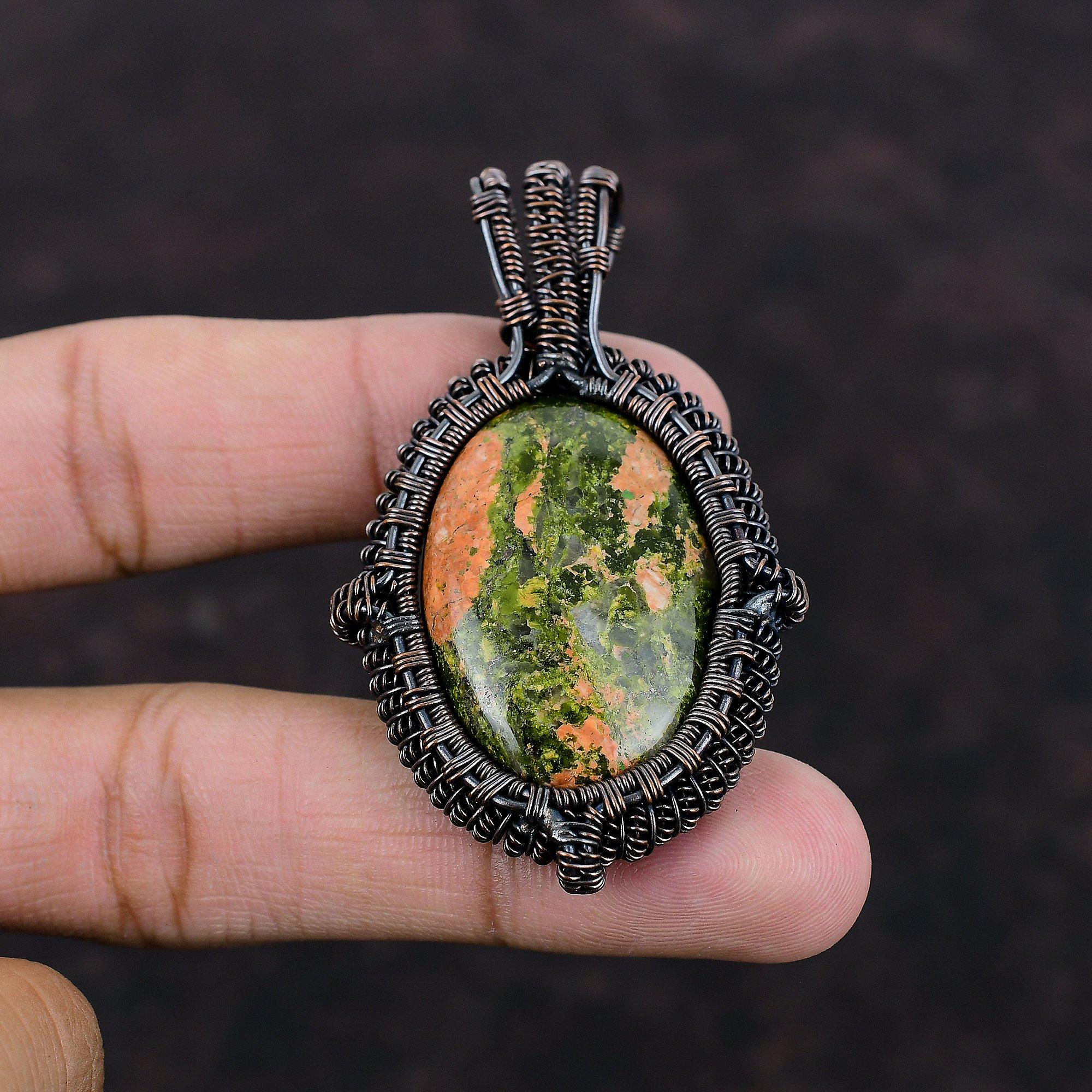 Unakite Pendant Copper Wire Wrapped Pendant Unakite Jewelry Gemstone Pendant Beautiful Copper Jewelry Women's Special Gift Handmade Pendant
