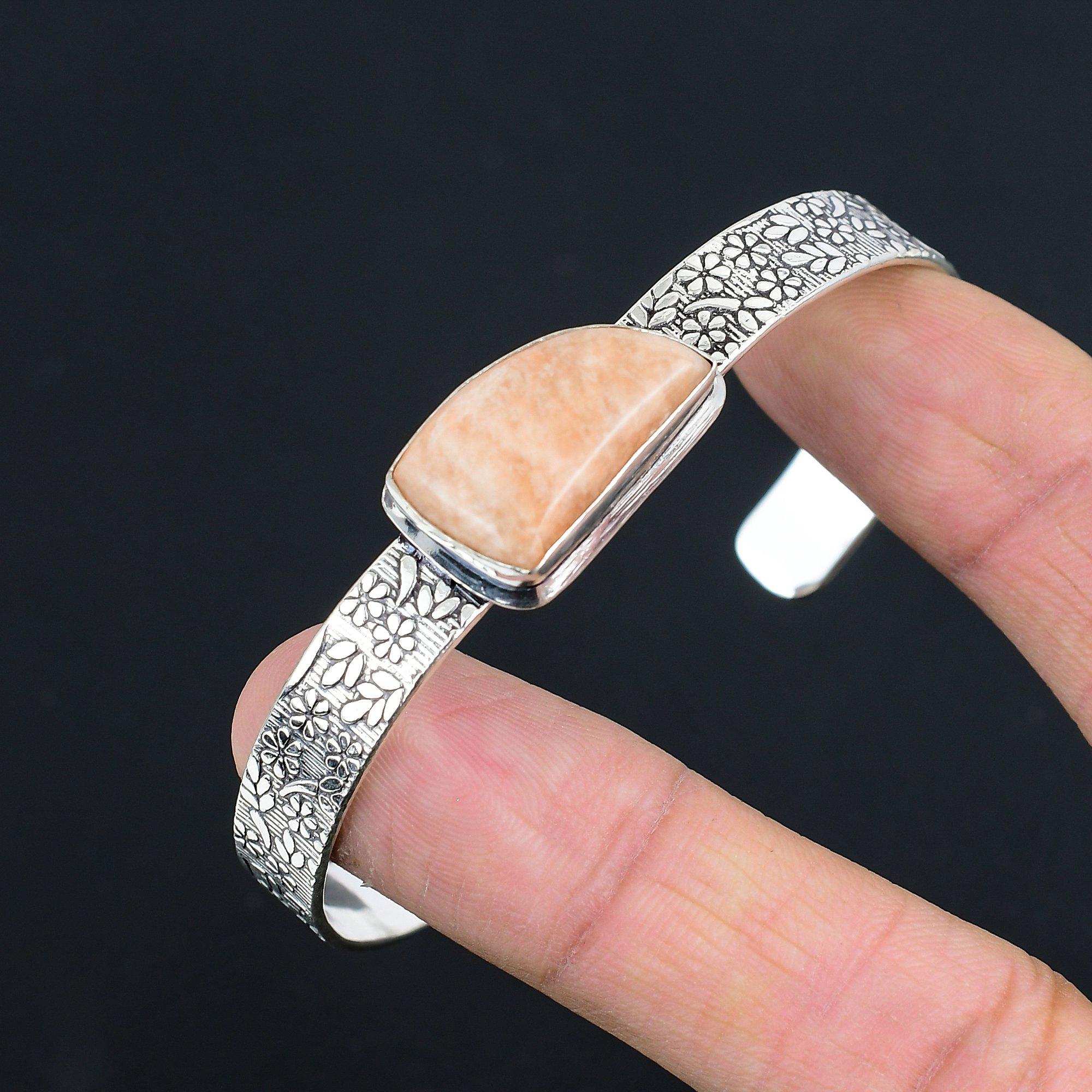 Geburtstagsgeschenk für sie Natürliches Oranges Aventurin Armband Verstellbar 925 Silber