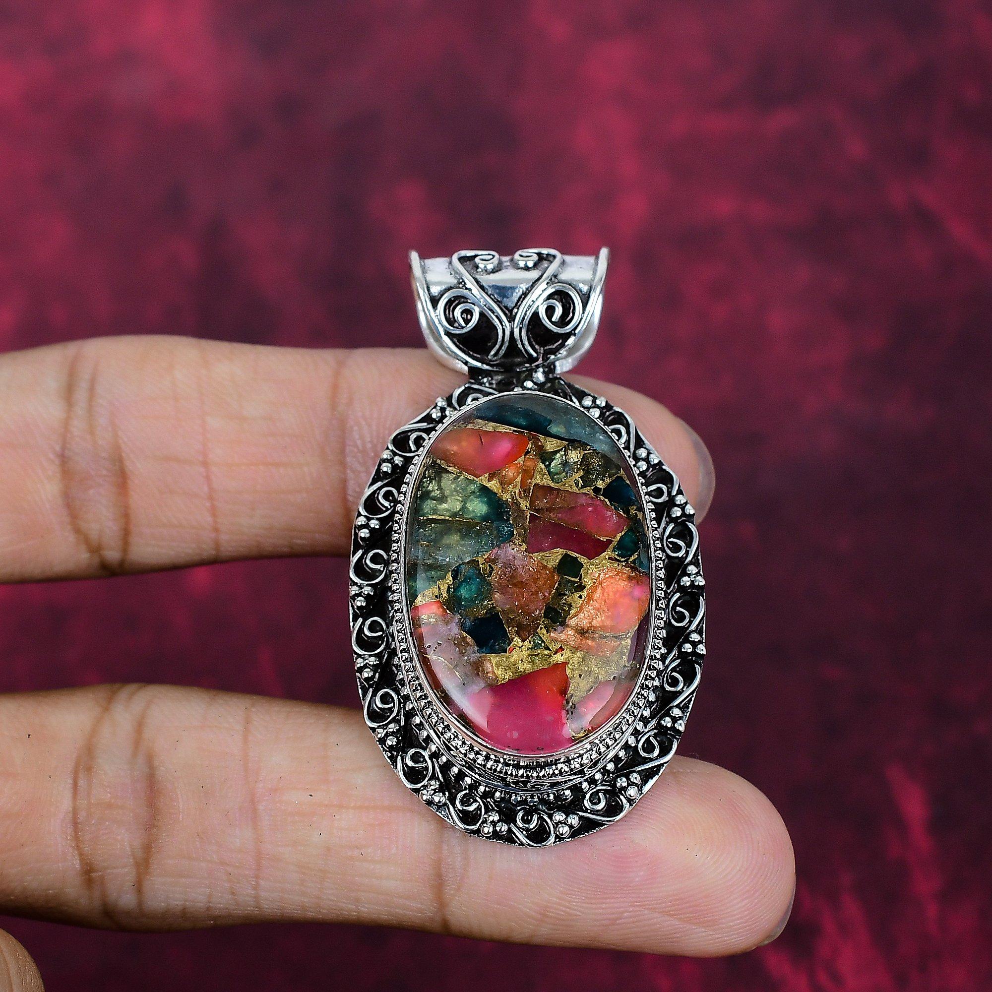 Copper Multi Tourmaline Handmade Gemstone Pendant, 925 Solid Sterling Silver Pendant Beautiful Jewelry, Gift For Love