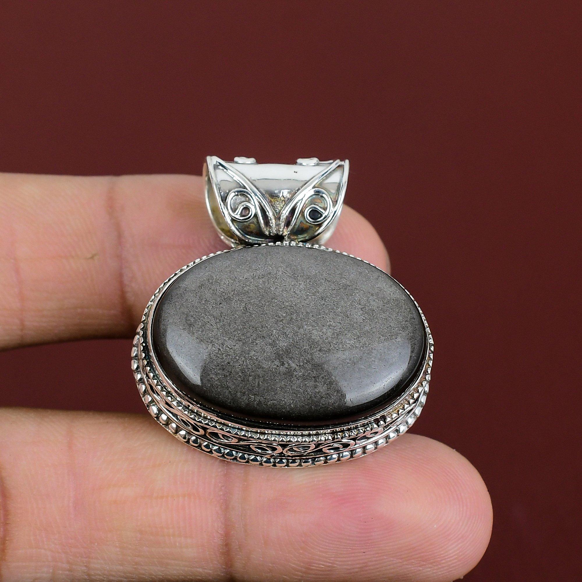 Silver Sheen Obsidian Pendant Genuine Gemstone Pendant Very Pretty Vintage Jewelry 925 Sterling Silver Pendant Handmade Pendant Gift For Her