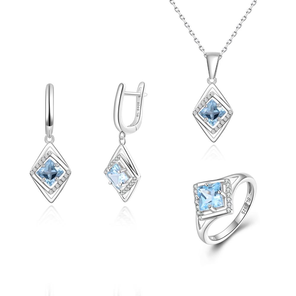 Gorgeous November Birthstone Natural Sky Blue Topaz Ring Earrings Necklace Jewelry Set 925 Silver Women Banquet & Wedding Gift