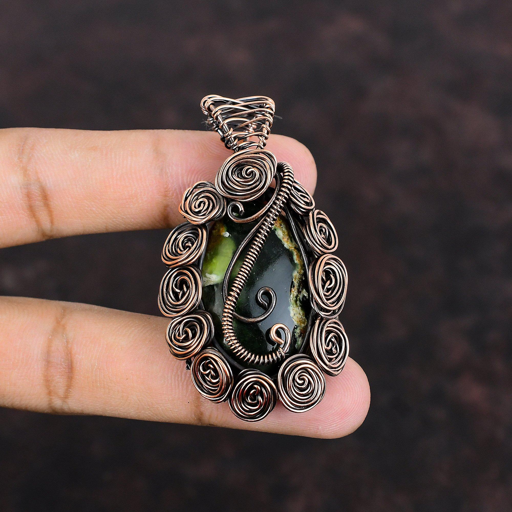 Australian Chrome Chalcedony Pendant Copper Wire Wrapped Pendant Handmade Copper Jewelry Gemstone Pendant Gift For Him Healing Stone Jewelry