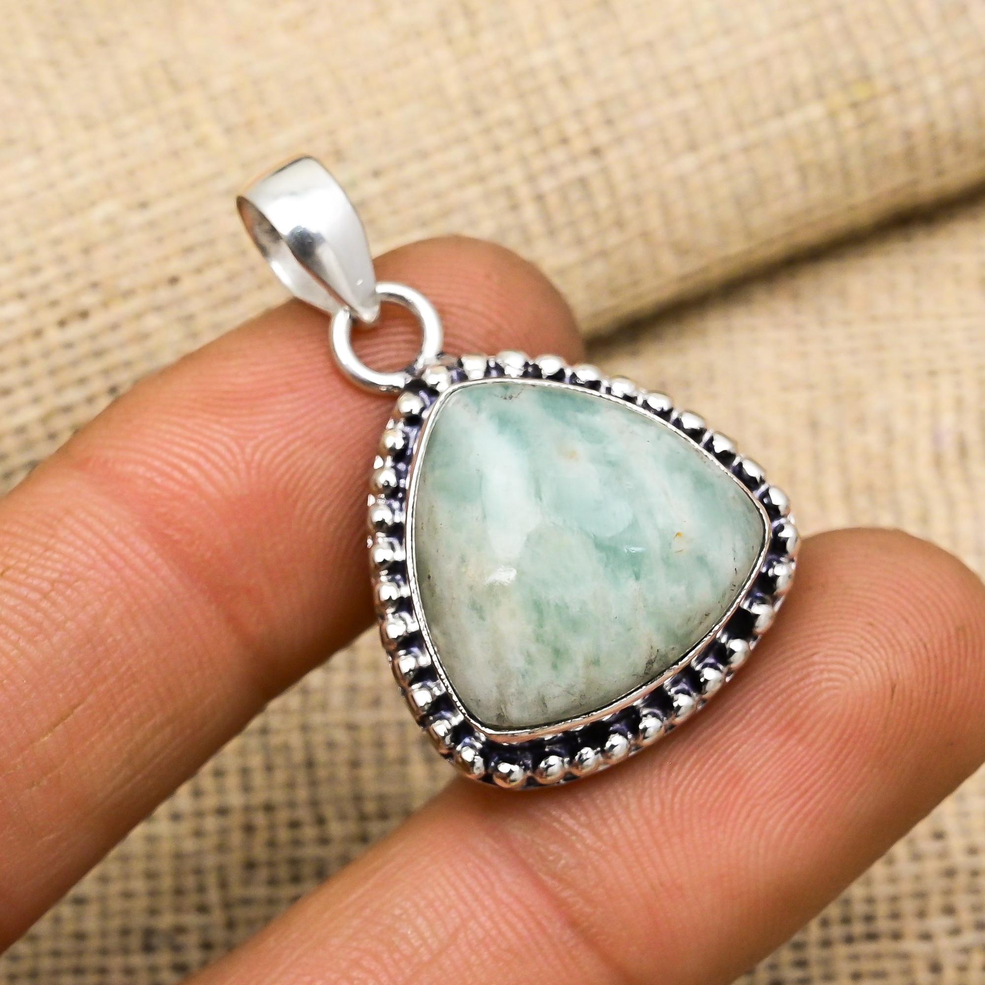 Bländande Amazonit Ädelsten 925 Sterling Silver Smycken Handgjort Hänge För Kvinnor