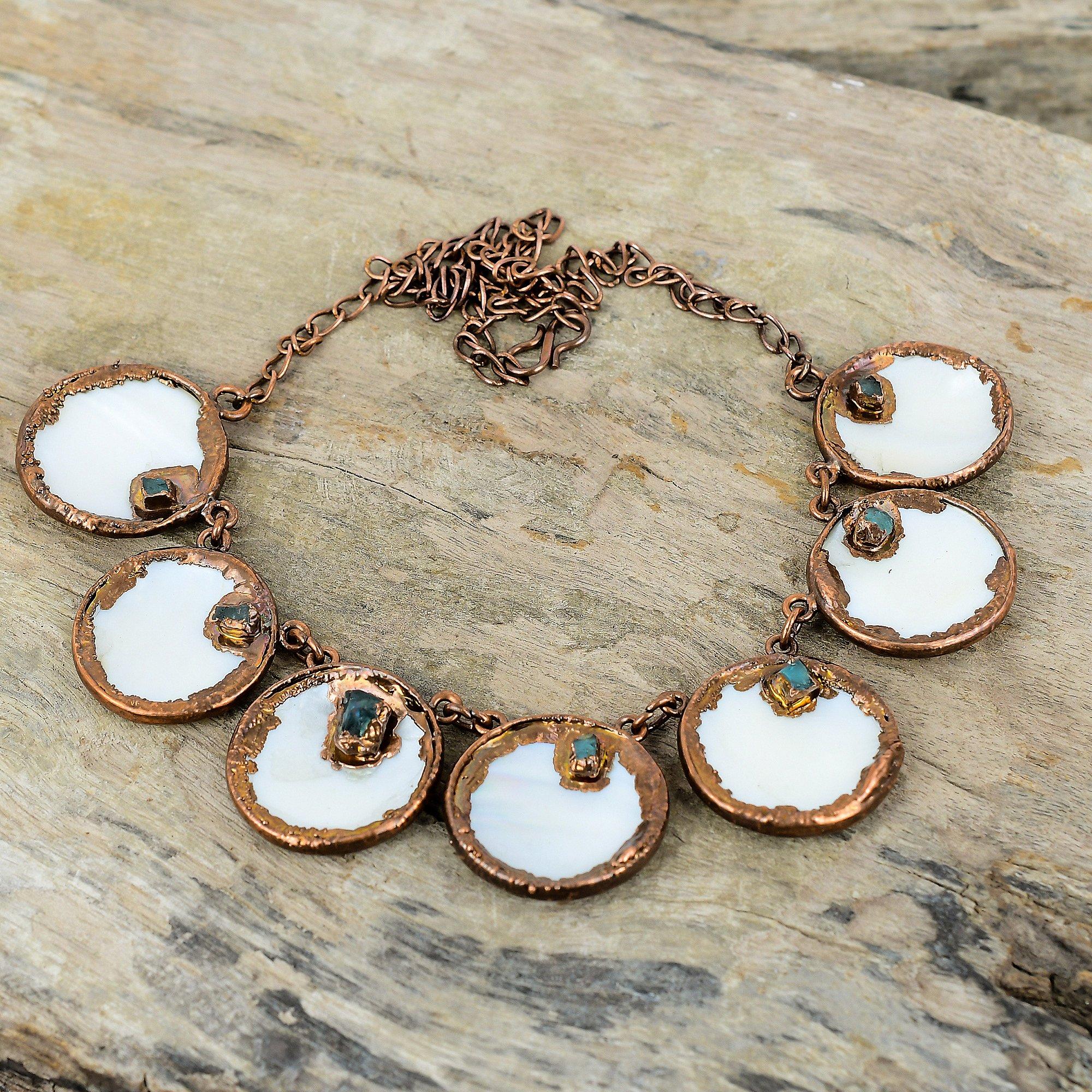 Perlmutt Halskette Elektrogeformte Kupfer Halskette Handgemacht Natur Edelstein Schmuck Verstellbare Kette Halskette Aquamarin Roh Halskette