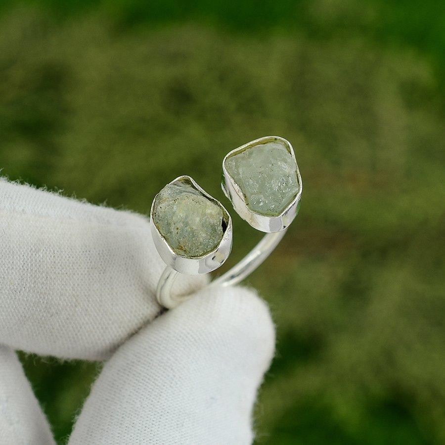 Natürlicher Roh-Aquamarin 925er Sterlingsilber Versprechensring mit mehreren Steinen Schmuck