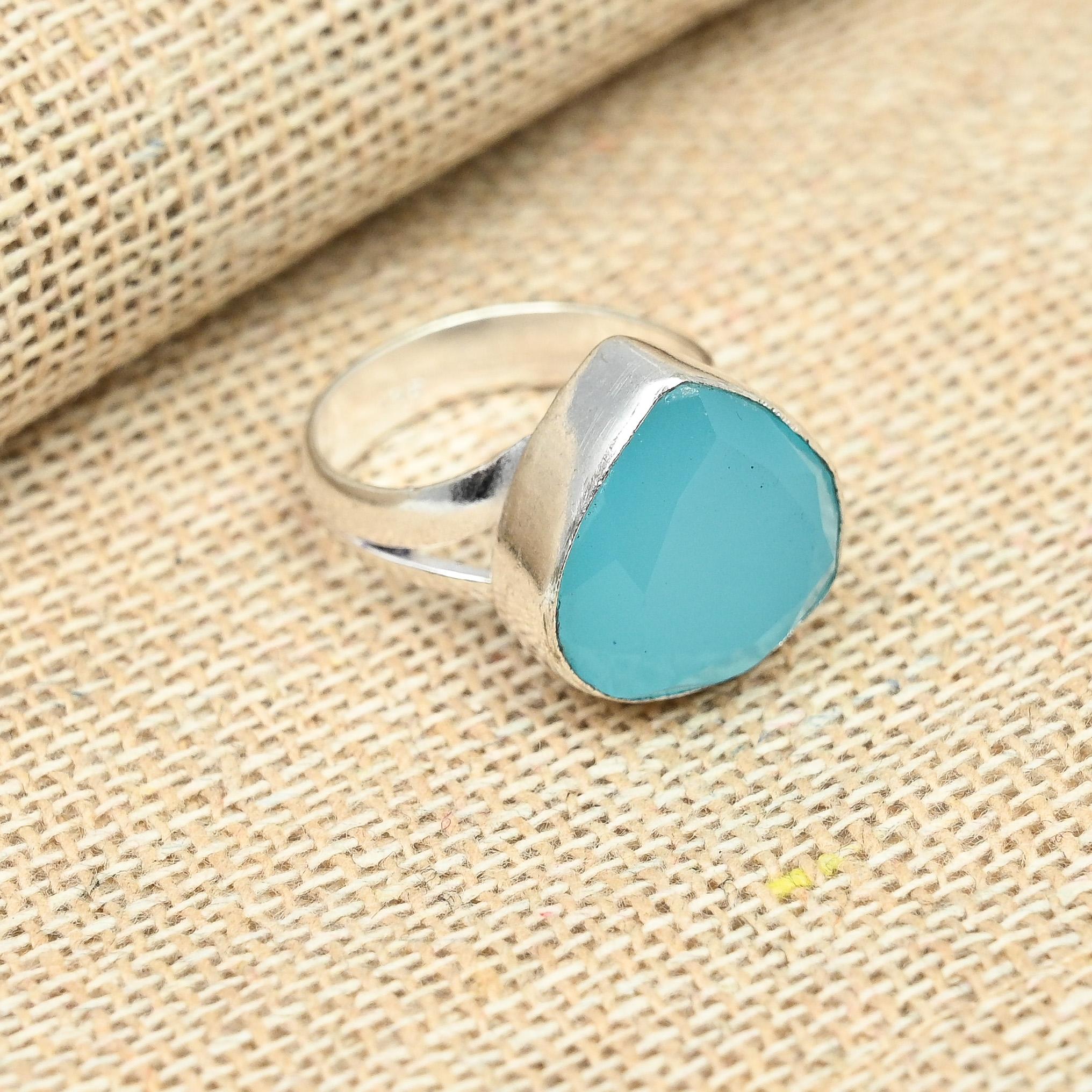 Akvachalcedon Krásný drahokam Stříbro ryzosti 925 Prsten slibu pro ženy Šperky