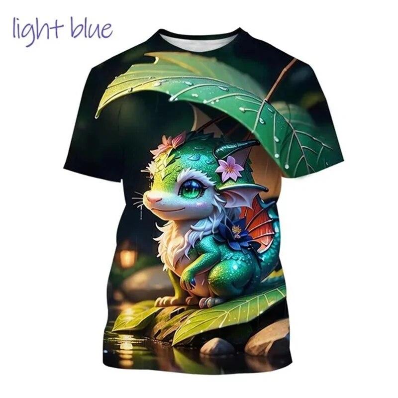 New Cute Dragon 3D Printed T-Shirt Funny Animal Tees Fashion O Neck Short Sleeve Dinosaur Unisex Streetwear Top Clothes Clothing
