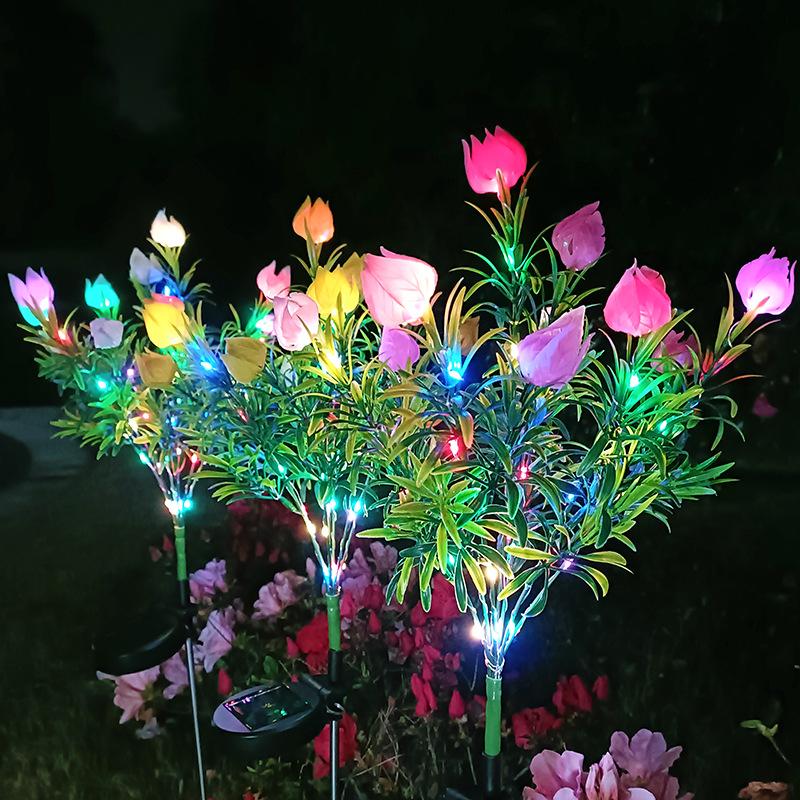 Solar LED Lights Gardenias Flower Lawn Lamp IP65 Outdoor Waterproof for Yard Patio Courtyard Garden Ambience Ornamental Light