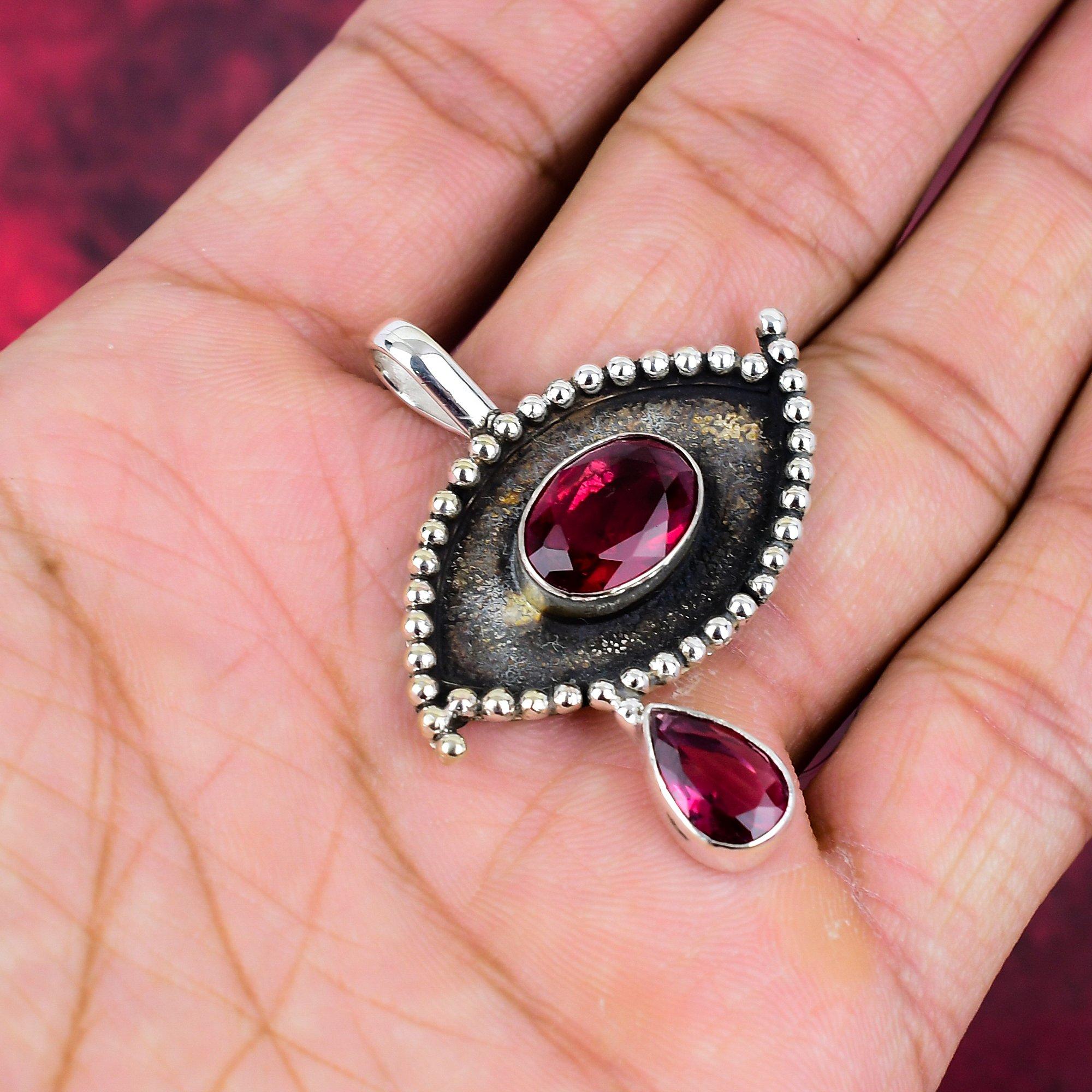 Rubellit Anhänger, 925 Sterling Silber Anhänger Edelstein Schmuck, handgefertigter Anhänger Erstaunlicher Schmuck, Geschenk für Sie