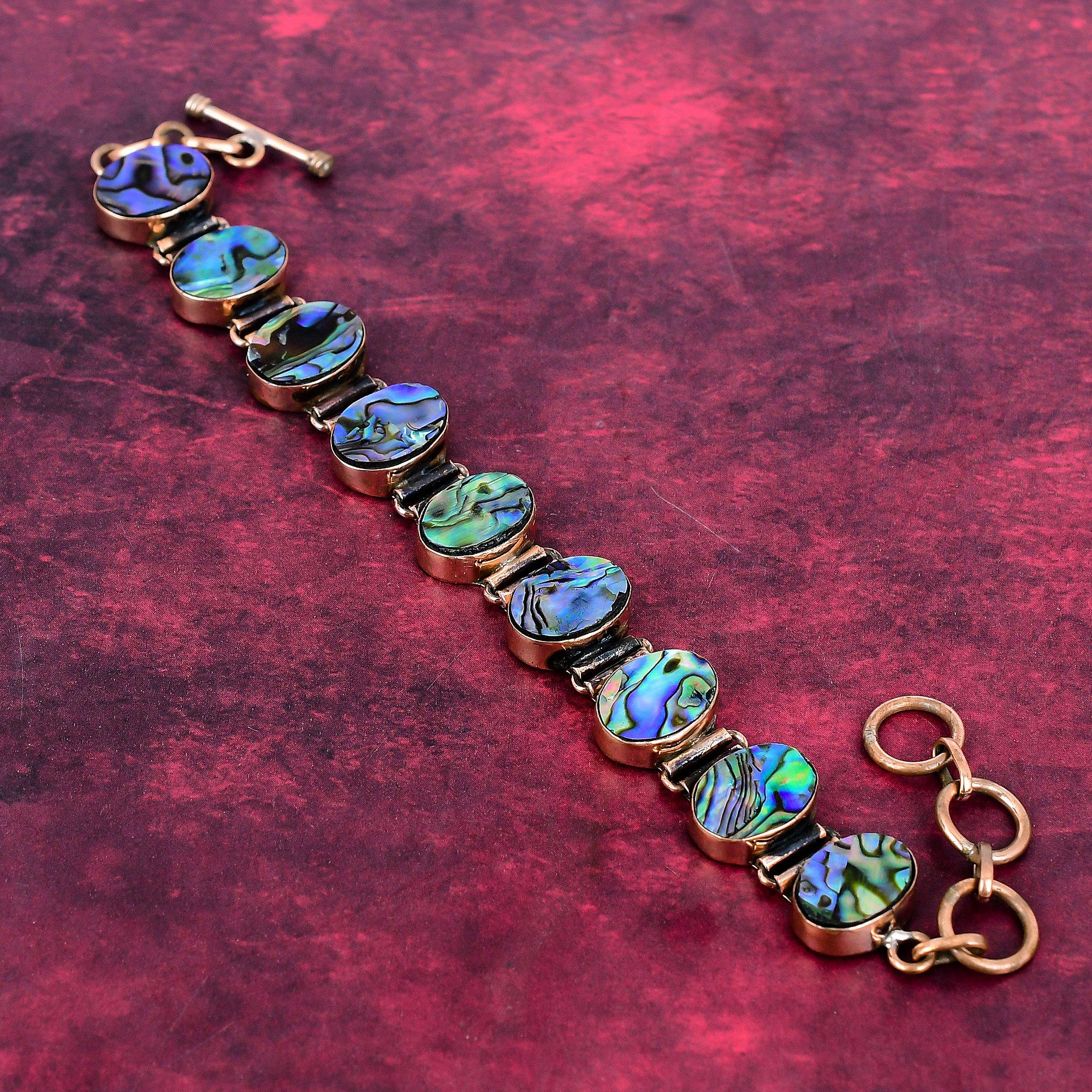 Abalone Shell Gemstone Bracelet Copper Adjustable Chain Bracelet Handmade Jewelry