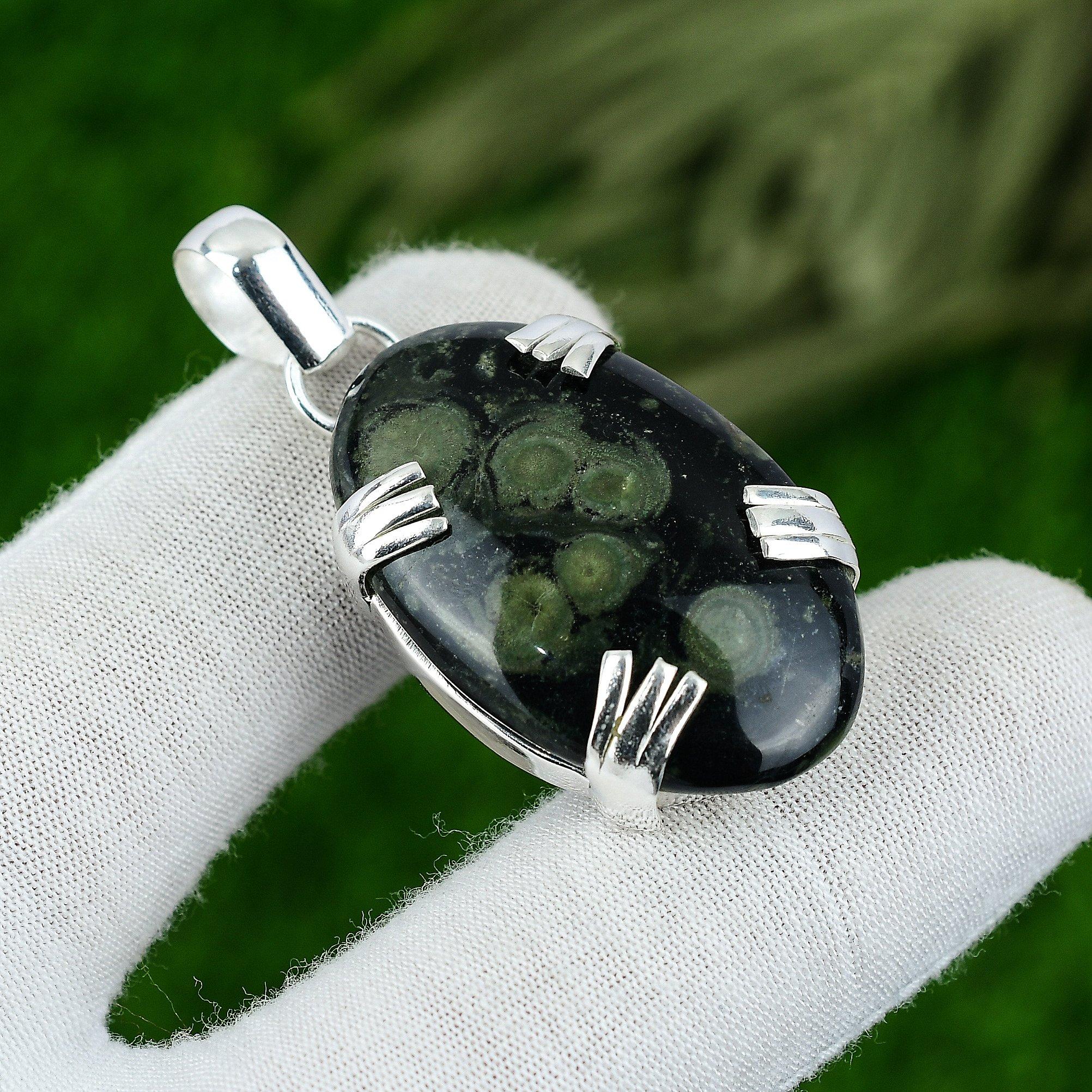 Natural Kambaba Jasper Gemstone Pendant 925 Sterling Silver Jewelry For Girls