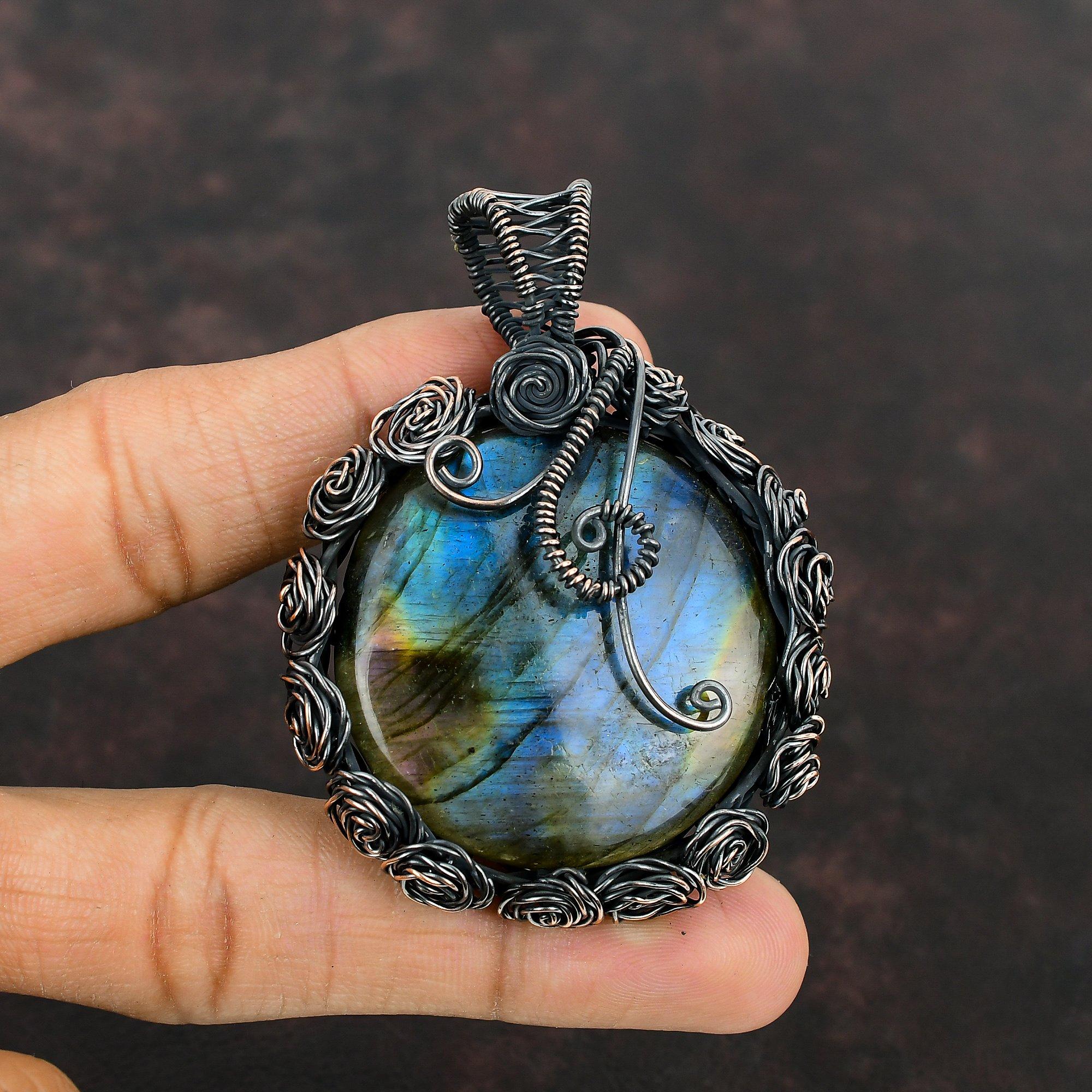 Labradorite Pendant Copper Wire Wrapped Pendant Handmade Women Pendant Copper Wire Jewelry Labradorite Natural Gemstone Jewelry Gift For Mom