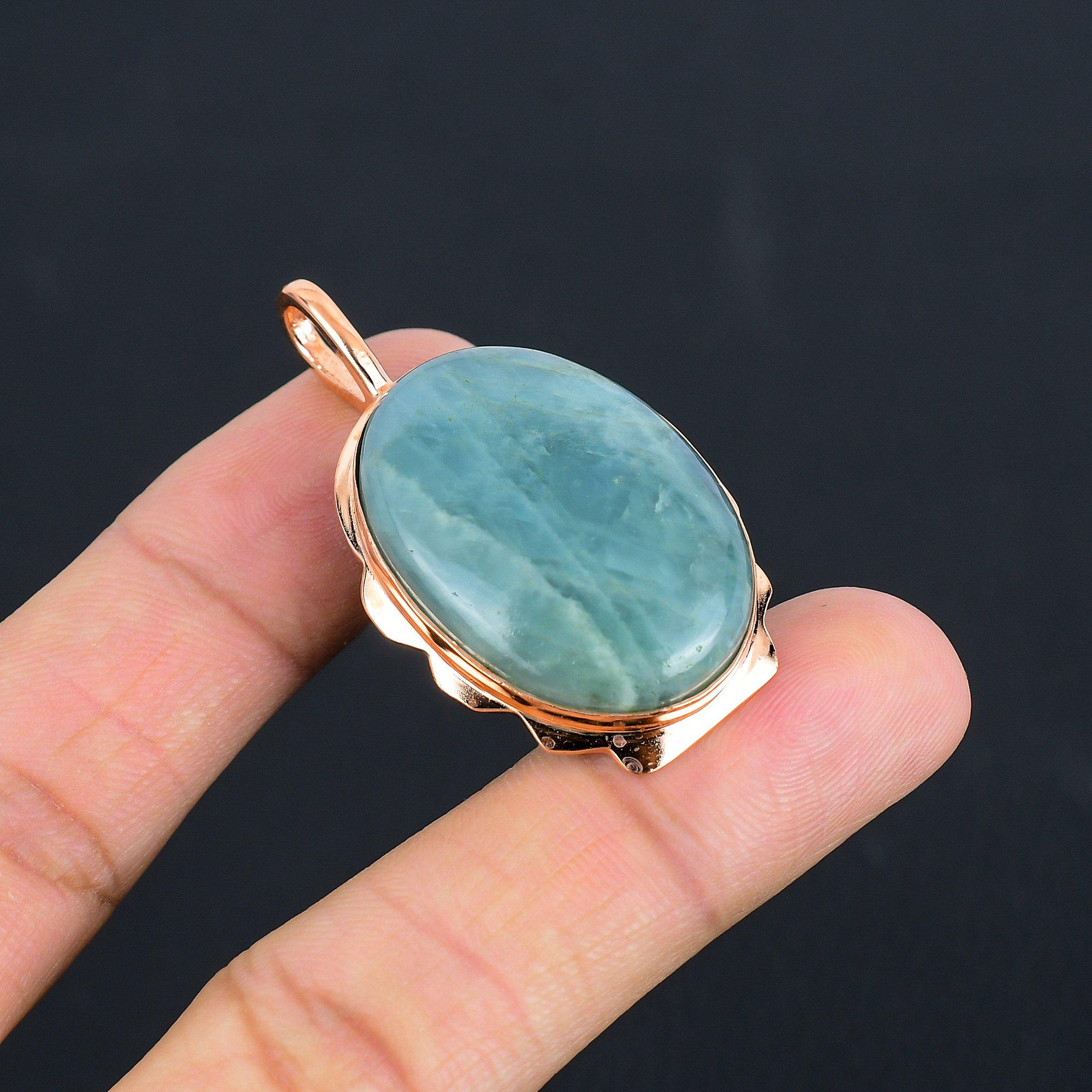 Aquamarine Gemstone Handmade Copper Jewelry Gorgeous Pendant For Love
