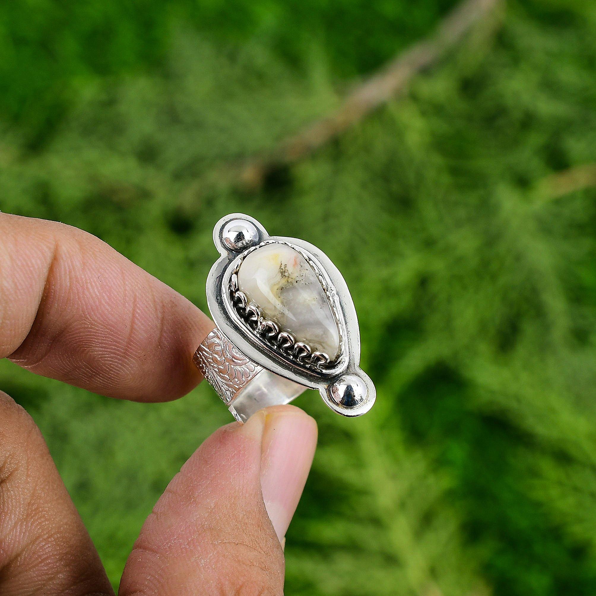 Gift For Women Stackable Adjustable Ring 925 Silver Natural Ocean Jasper