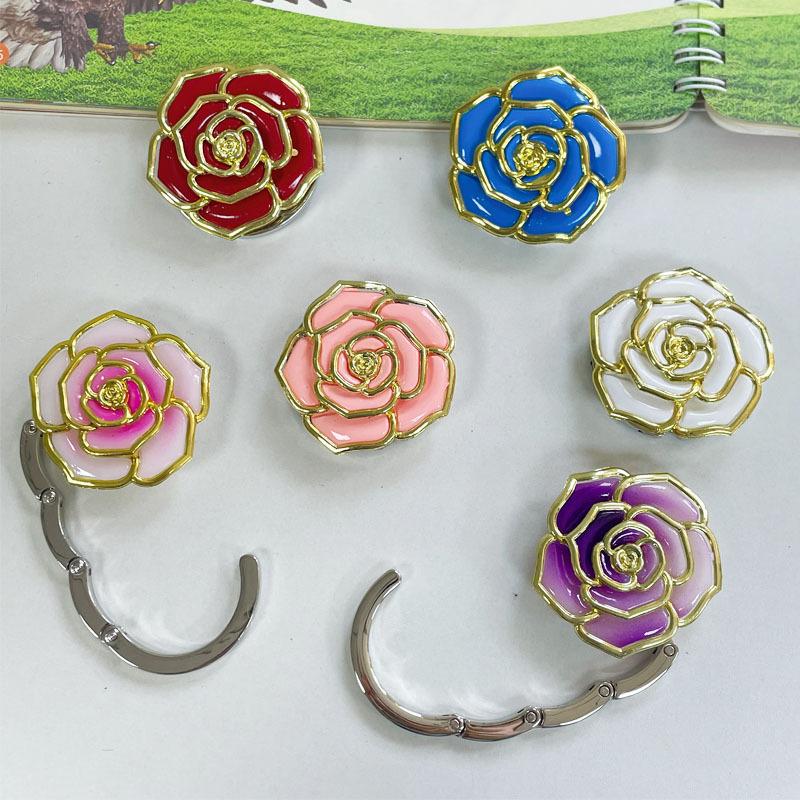 1PCS Rose Design Foldable Bag Hook Metal Plastic Round Table Hook Handbag Hanger