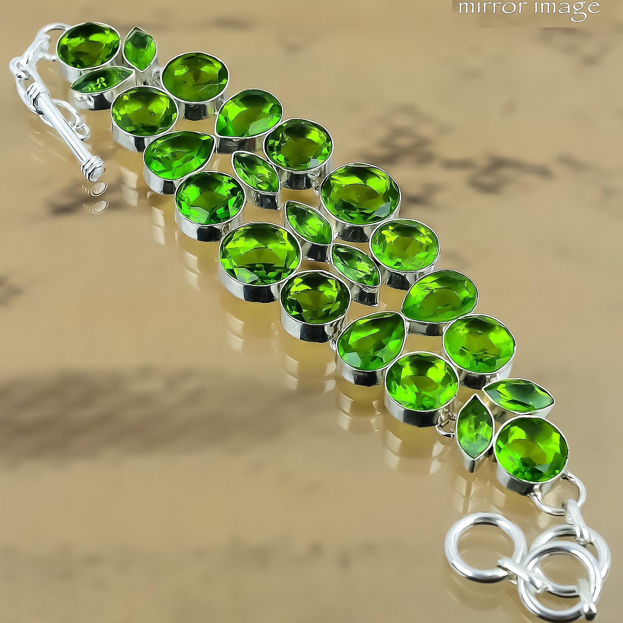 Natural Peridot Gemstone Chain Green Adjustable Bracelet 925 Sterling Silver