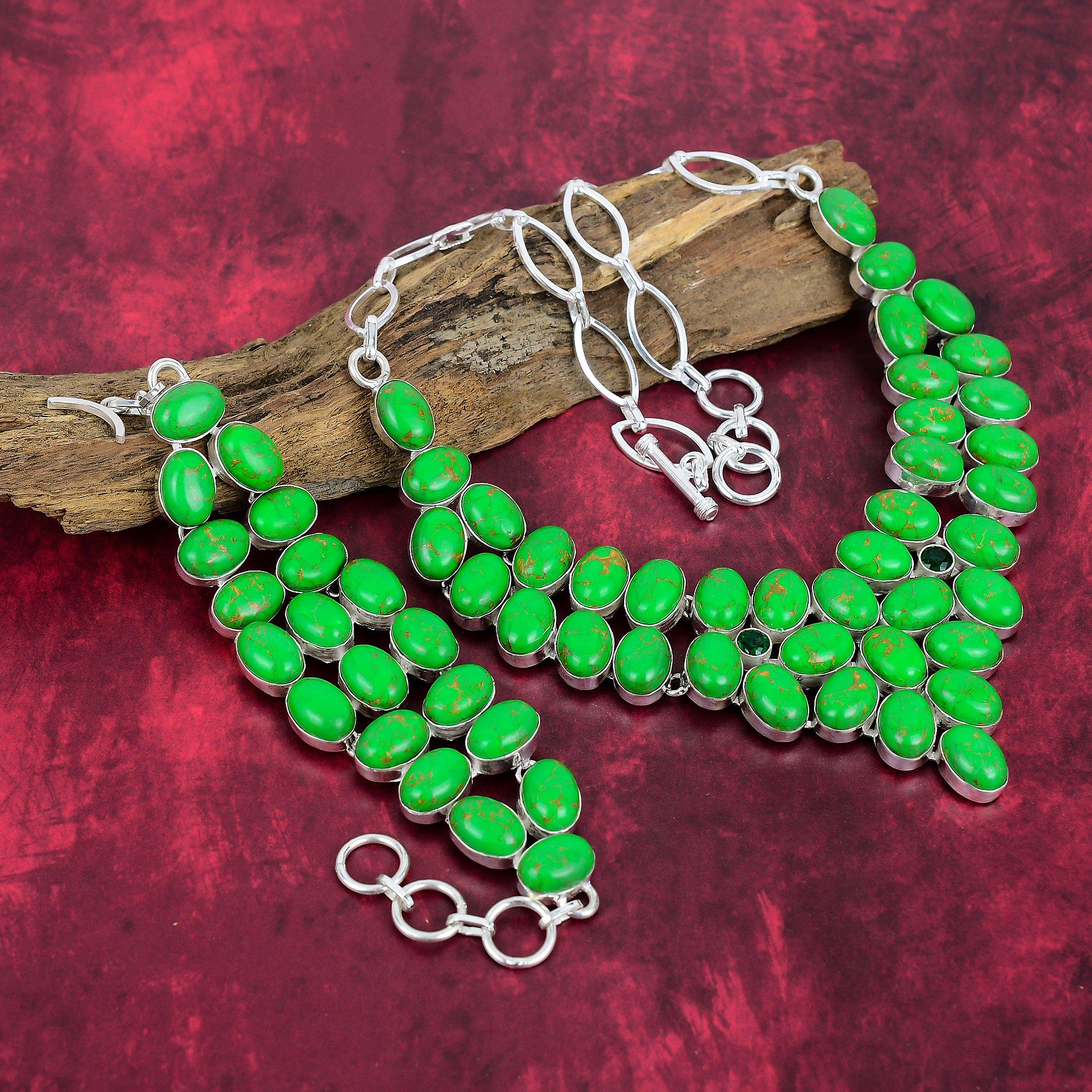 Green Copper Turquoise Bracelet, 925 Sterling Silver Gemstone Jewelry, Handmade Necklace Amazing Jewelry, Bracelet & Necklace Jewelry Set Gift For Her