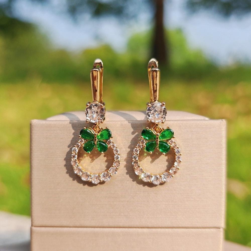 1 Pair Fashion Butterfly Hollow Round Dangle Earrings for Women Cubic Zirconia Jewelry Daily Wedding Party Accessories