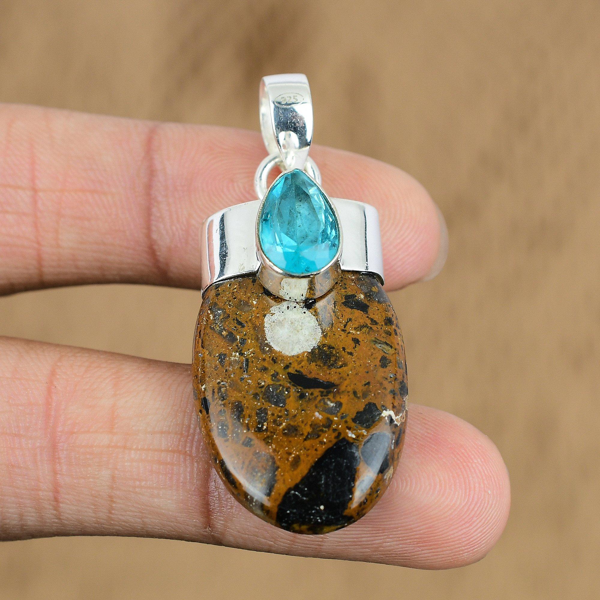 Natural Golden Pietersite Gemstone Pendant Gold 925 Sterling Silver Jewelry