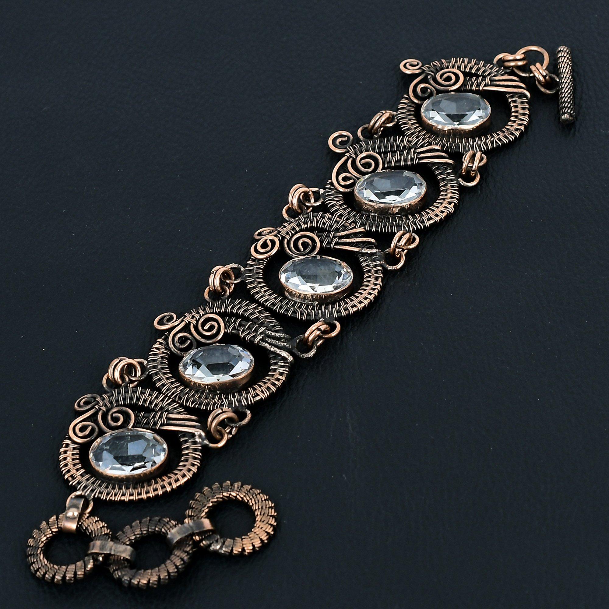 Weißer Topas Edelstein Handgemachtes Armband aus reinem Kupferdraht umwickelt Schmuck für Frauen