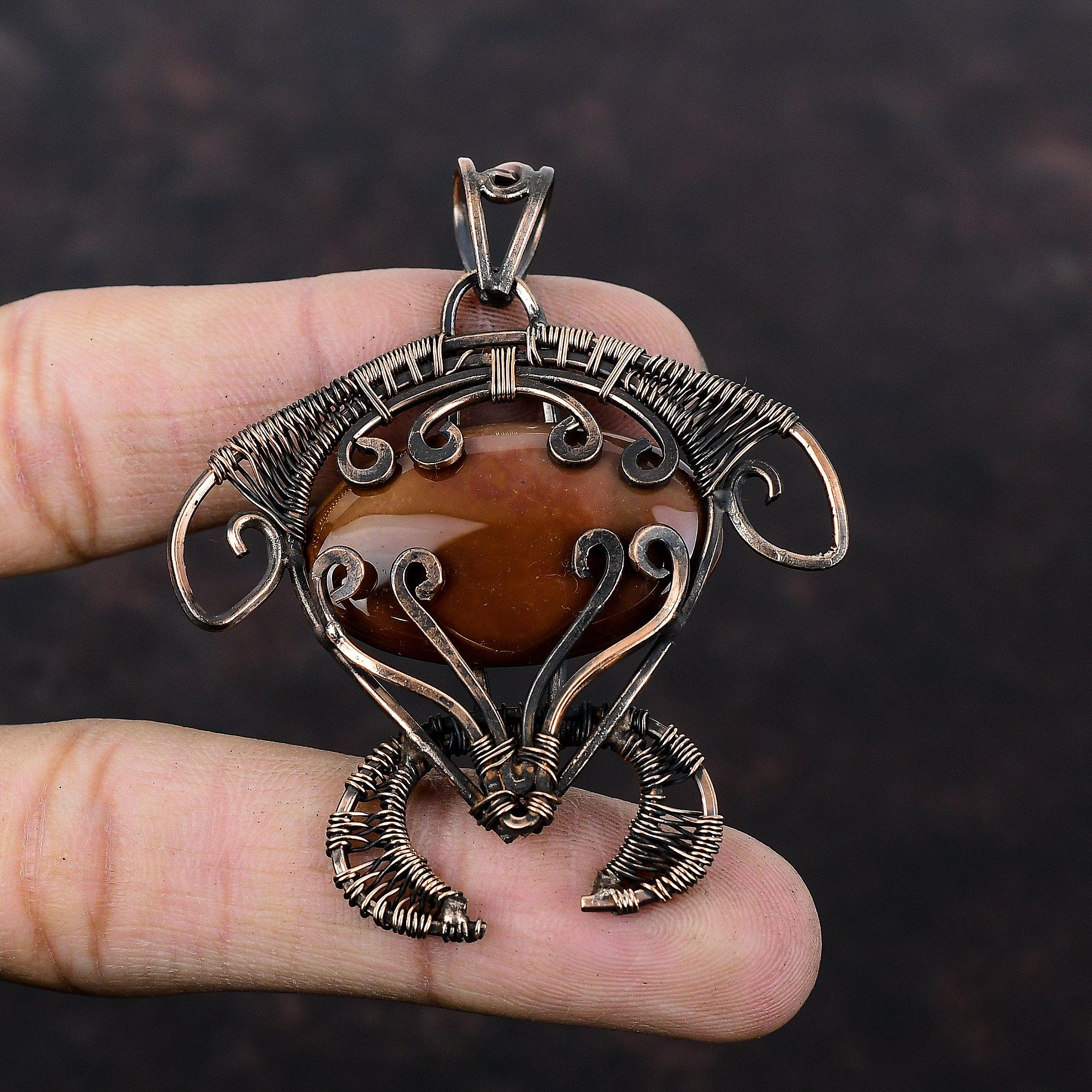 Red Jasper Pendant Copper Wire Wrapped Gemstone Jewelry Handmade Tortoise Pendant Brand New Jewelry Copper Wire Wrapped Pendant Gift For Mom