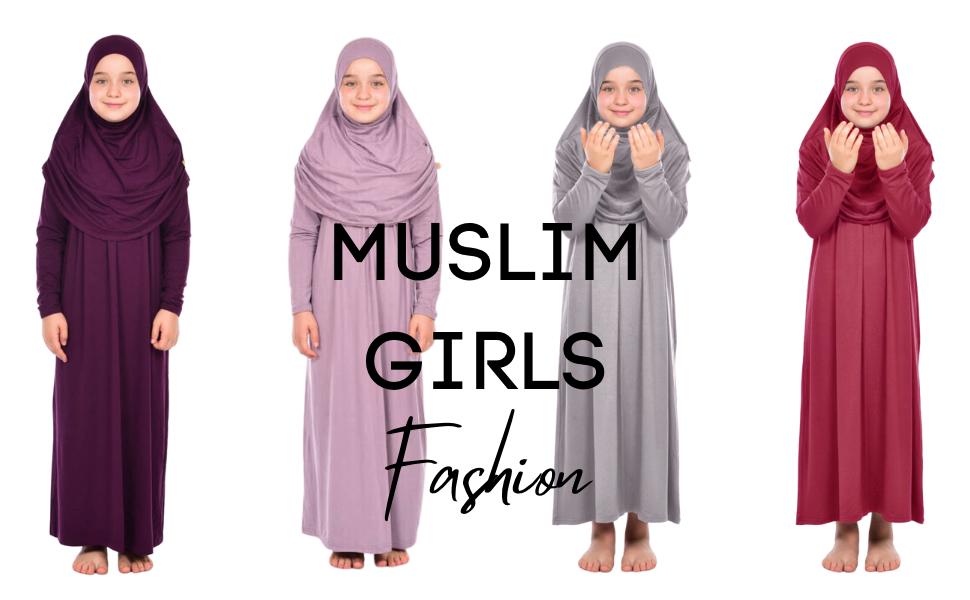 Kids Prayer Dress Muslim Clothes for Girls Long Sleeve Abaya with Hijab Two Piece Maxi Islamic Set Scarf Kaftan Jilbab