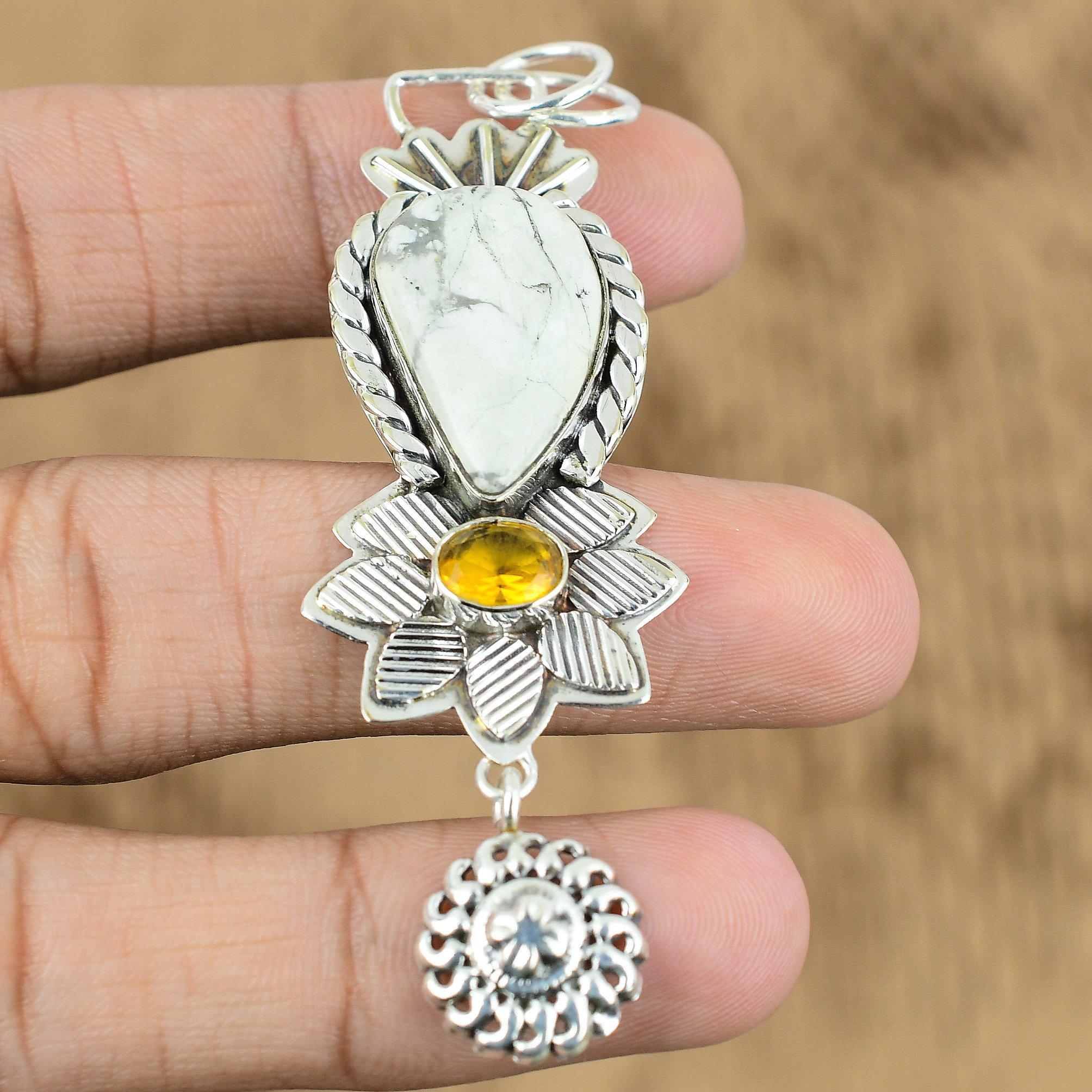 Natural Howlite Gemstone Indian Jewelry 925 Sterling Silver Pendant For Women