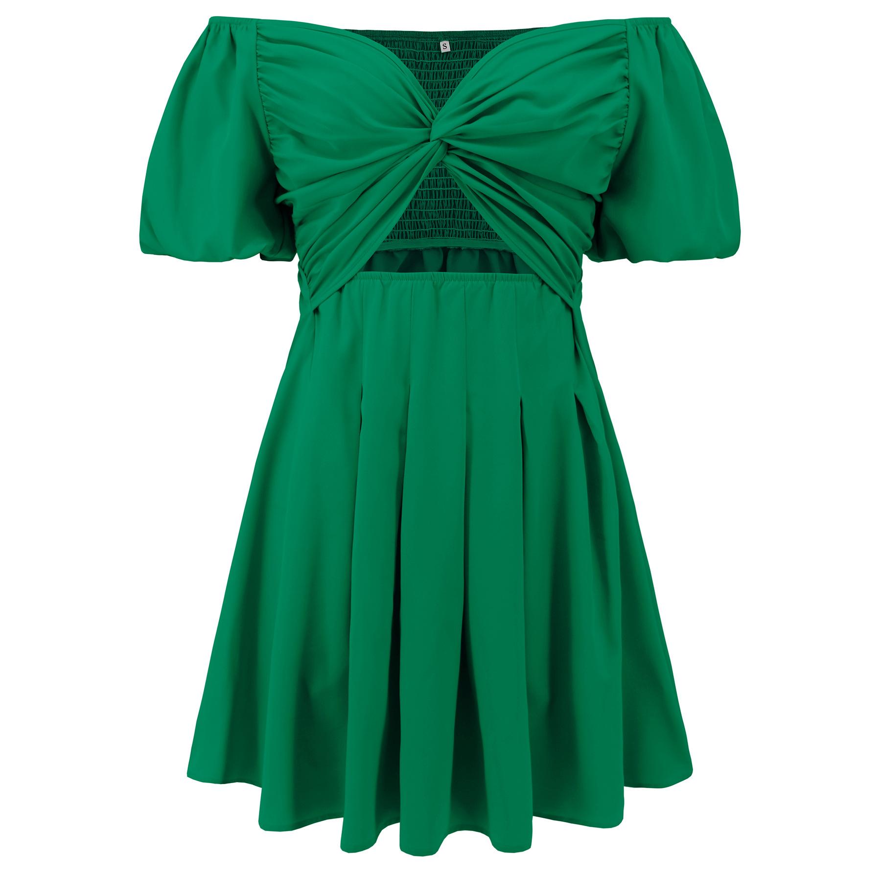 Spring and Summer Women's Sexy Strapless Lantern Sleeve Pleated Short Dresses