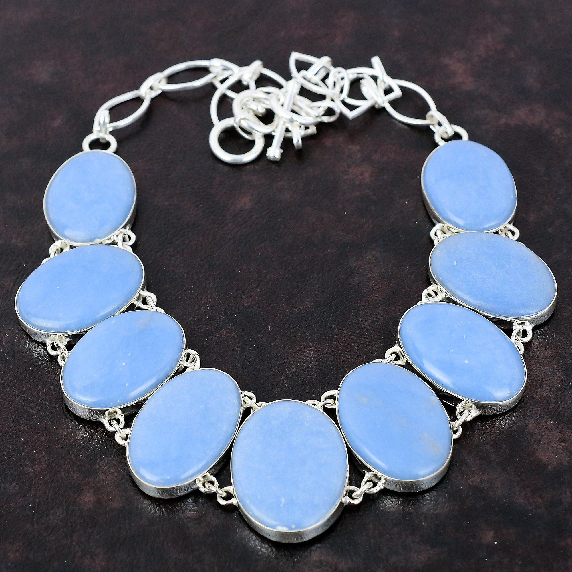 Angelit Halskette Anständiger Edelsteinschmuck 925 Sterlingsilber Halskette Verstellbare Kettenhalskette Handgefertigter Schmuck Boho Halskette Geschenk für Mama