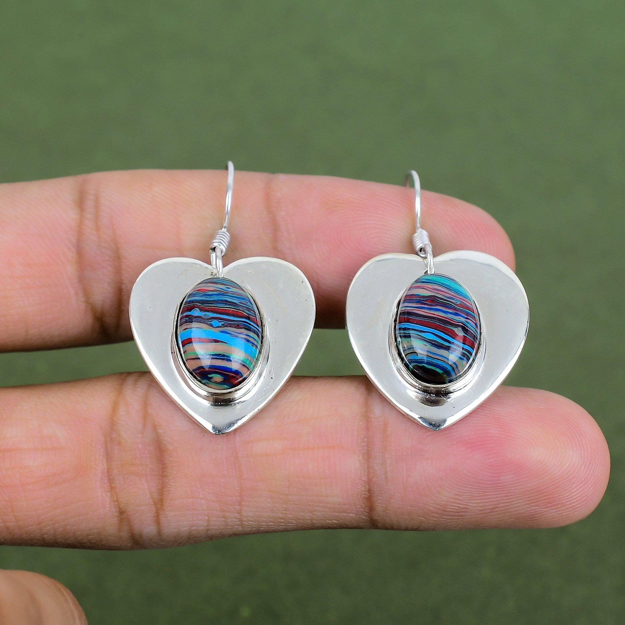 Rainbow Calsilica Earring 925 Sterling Silver Earring Handmade Amazing Jewelry Natural Gemstone Earring Rainbow Calsilica Jewelry For Gifts