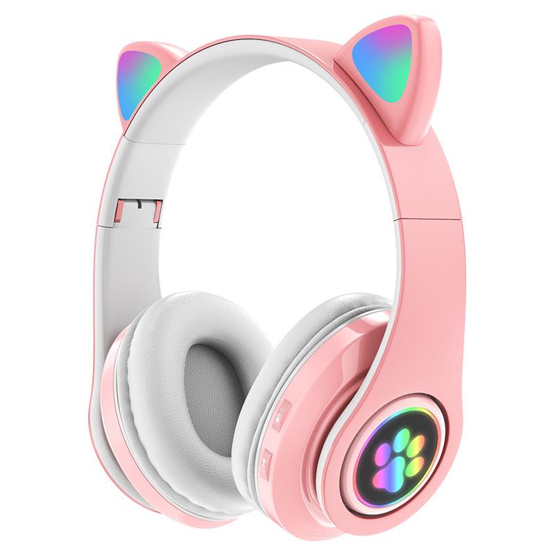 Flash Lamp Cat Ear Bluetooth Headphone With MIC Support 3.5mm AUX/TF Card Play Wireless Headset Kids Girl Earphone Birthday Gift
